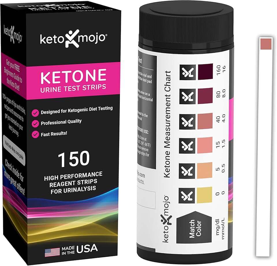 150 Ketone Urine Test Strips, App &amp; Keto Guide eBook Included, Extra-Long for Easy Sampling, Urinalysis Test for Ketosis on Ketogenic and Low-Carb Diets