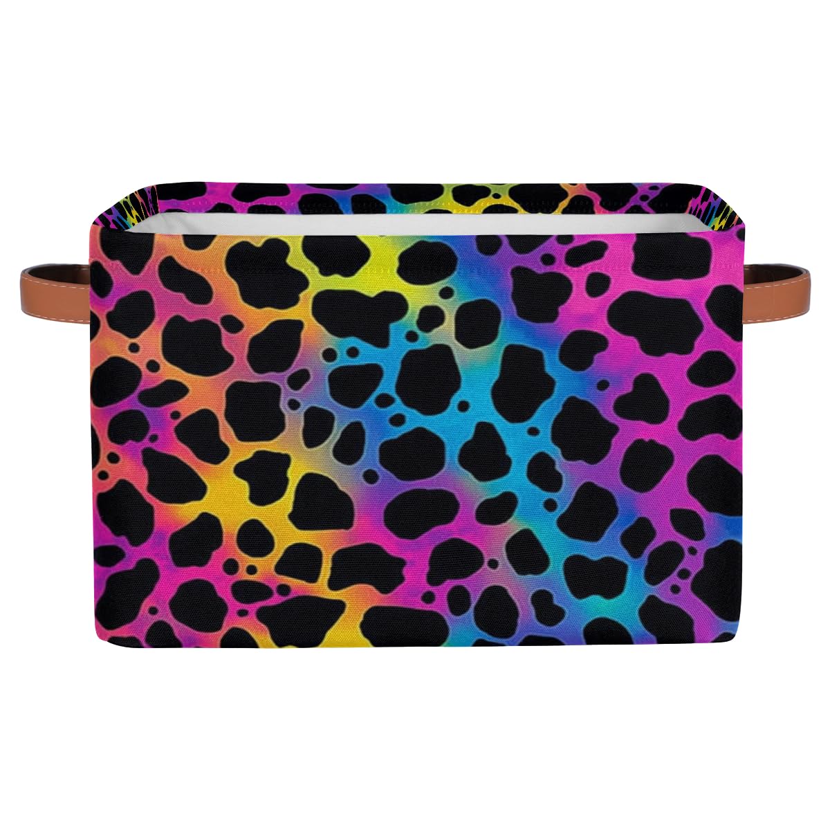 Animal Leopard Print Skin Storage Basket Collapsible Cloth Storage Cube Basket Bins Organizer with Handles Rectangular Large Toys Shelf Closet for Nursery Bedroom Home Office