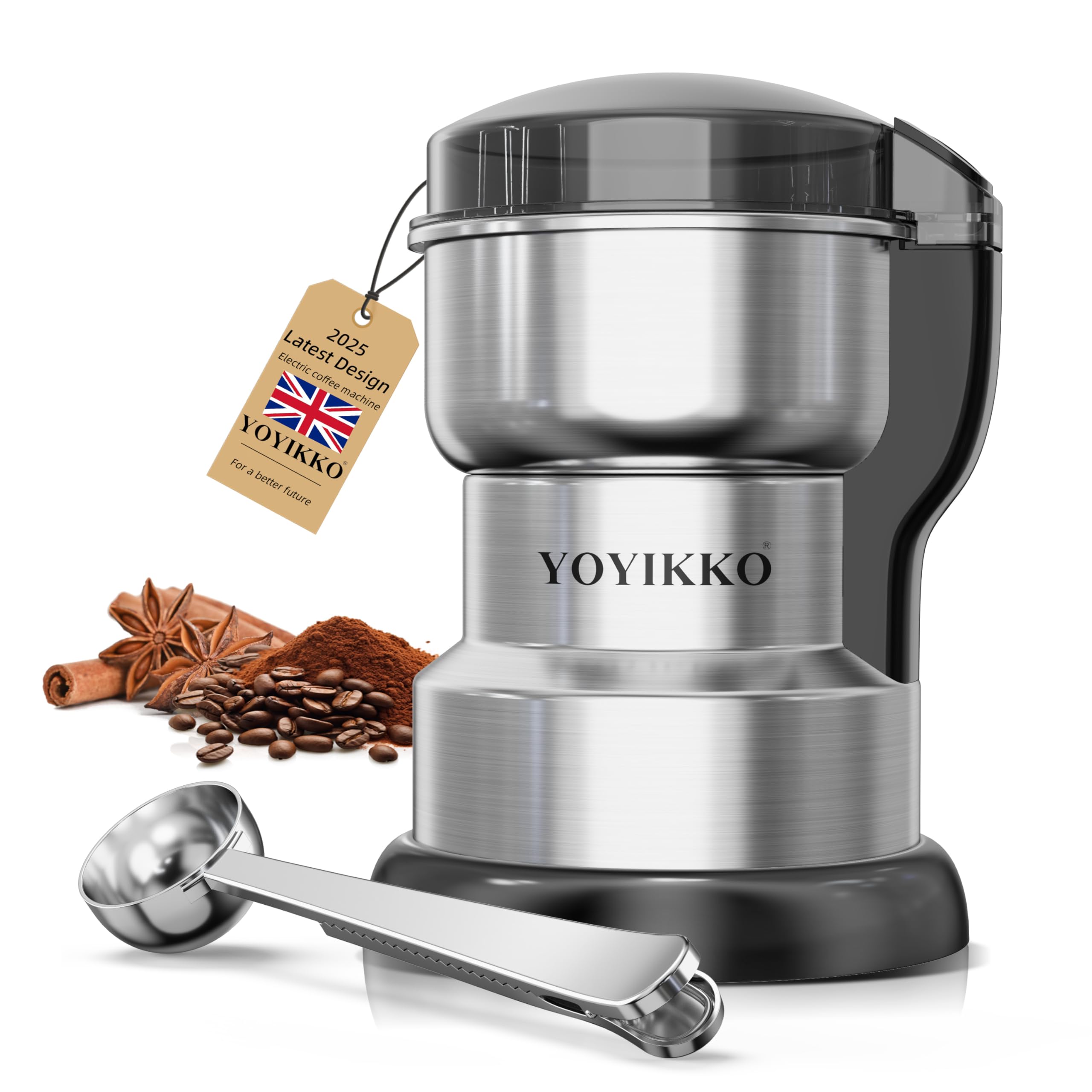 Molinillo de café eléctrico de 300 W, molienda ajustable, espresso/goteo/vertido. Molinillo para café, especias y otros alimentos. (Plateado-240)