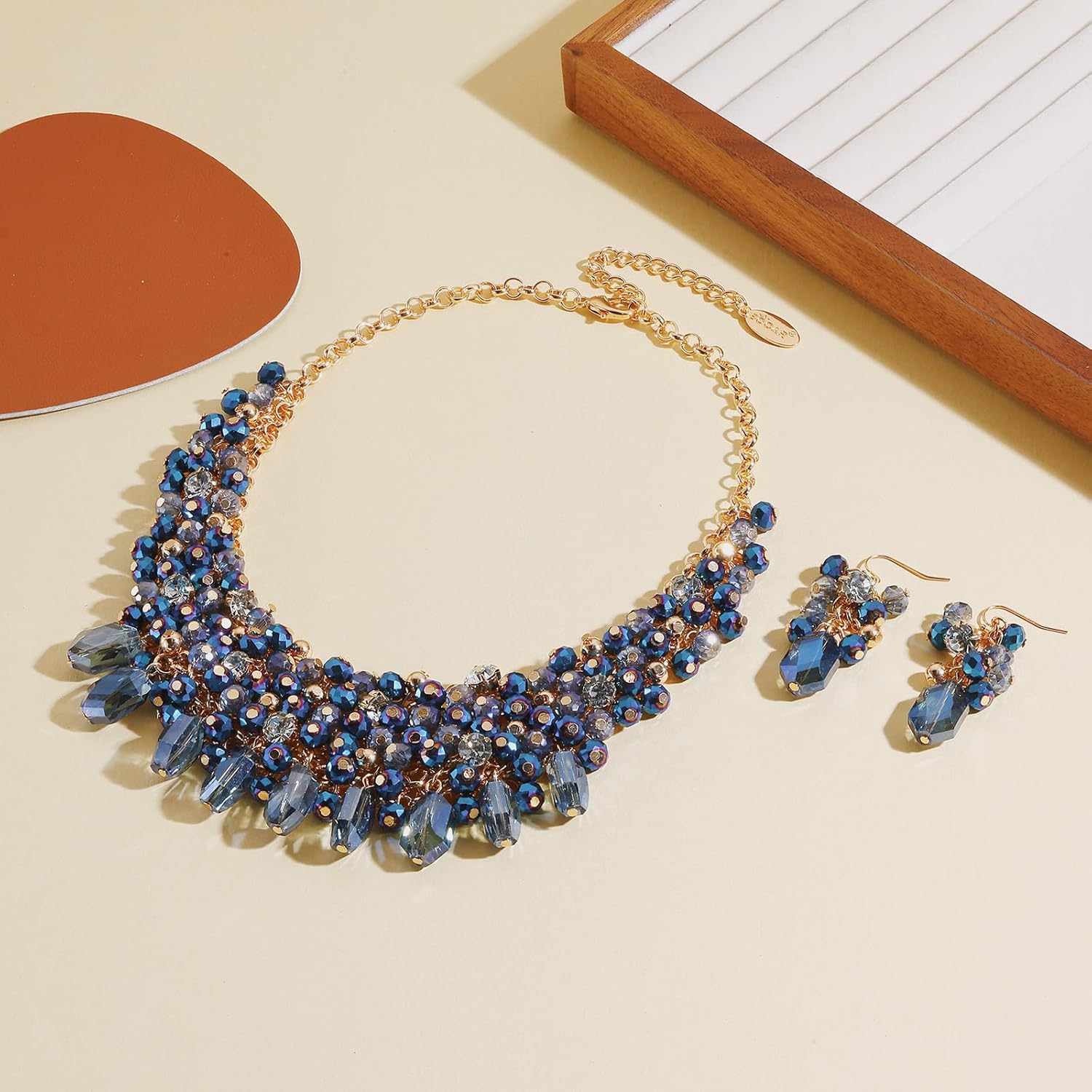 Bocar Crystal Necklace Set for Women Multi Layered Chunky Collar Statement Jewelry with Matching Earrings for Women Gift(P-NK-10817-Set)