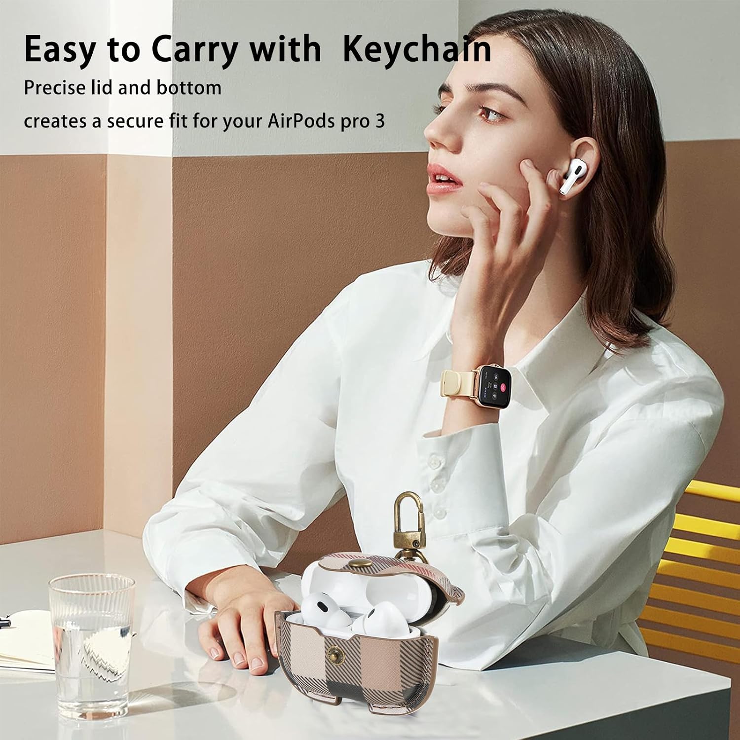 for AirPods Pro 3 Case, Compatible with AirPods Pro 3rd Generation Case (2025), Leather Cute Full Body Shockproof Protective Cover for Women Men with Keychain
