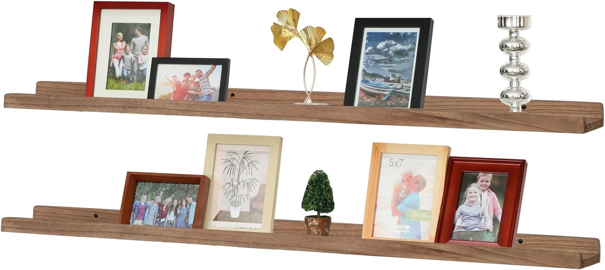 PHOENANCEE Long Floating Shelves with Lip for Wall 47 Inch, Picture Ledge Set of 2,Photo Frame Storage Display Shelf for Living Room Nursery Bedroom Kitchen Home Office Decor,Real Wood Rustic