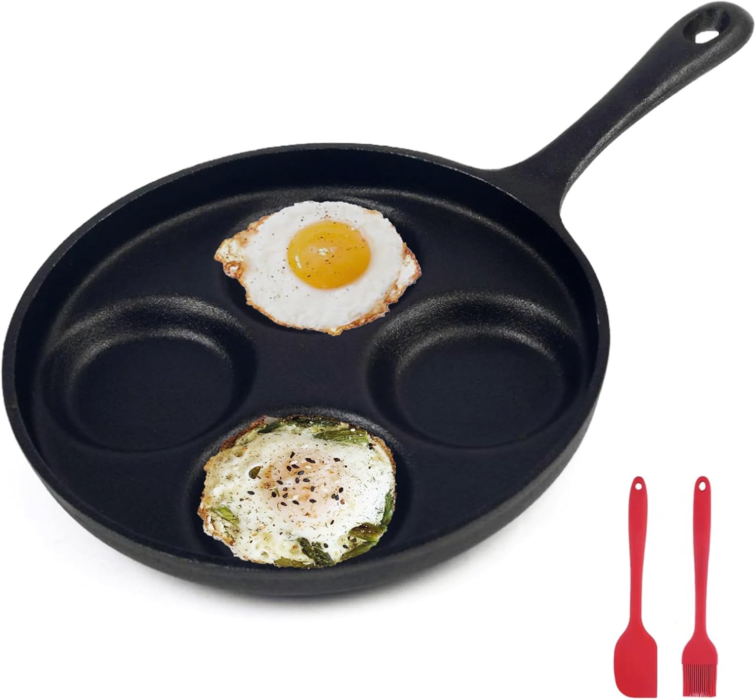 4-Cup Cast Iron Fried Egg Pan 9.5” Pancake Pan Burger Omelet Cooker Griddle Egg Skillet for Breakfast, Kitchen Cookware for Gas Stove & Induction Cooker