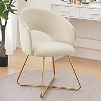 Furniliving Khaki Velvet Vanity Chair with Curved Back & Gold Legs - Mid-Century Modern Upholstered Barrel Desk Accent Chair for Bedroom, Living Room