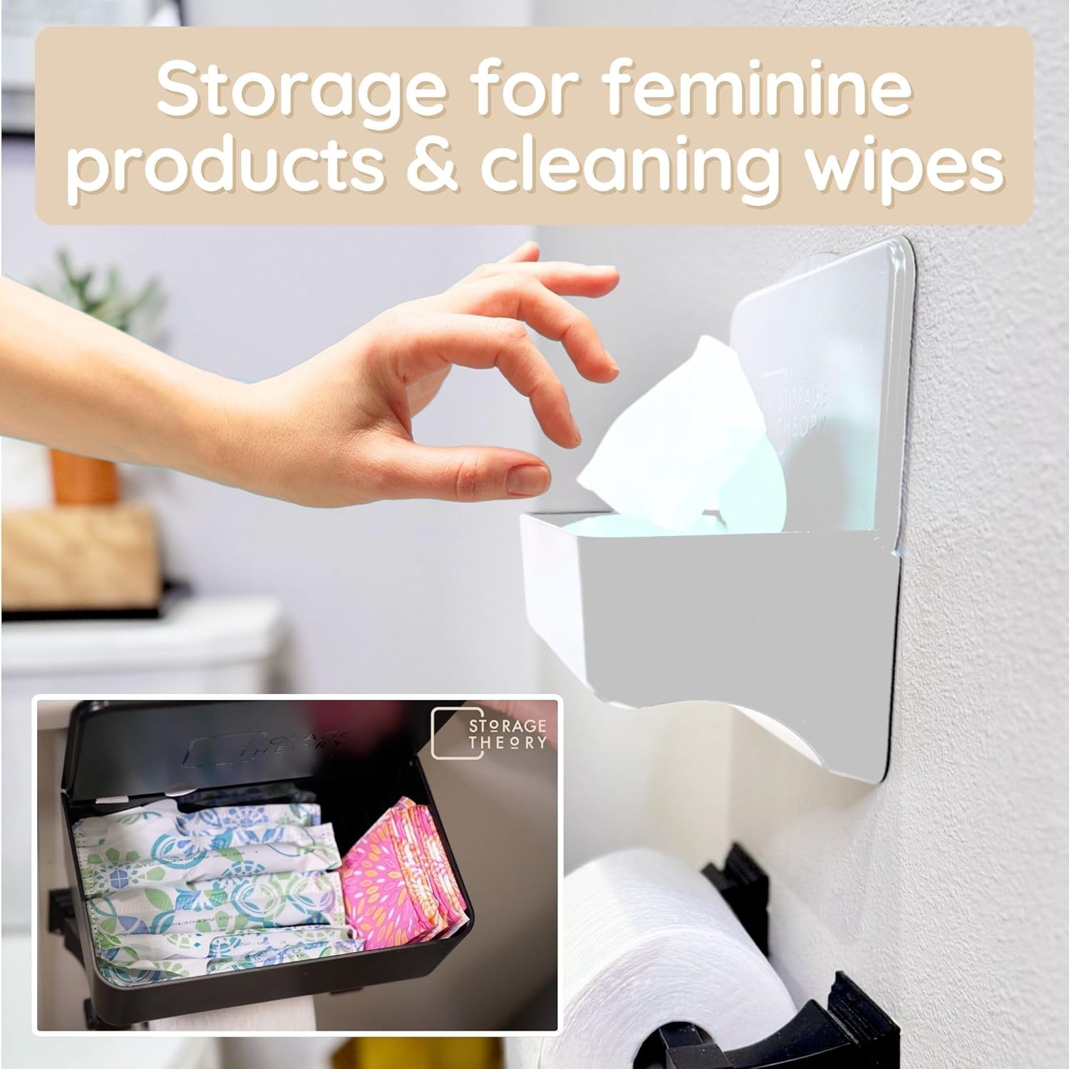 White Peel and Stick Bathroom Wipe Holder with Shelf