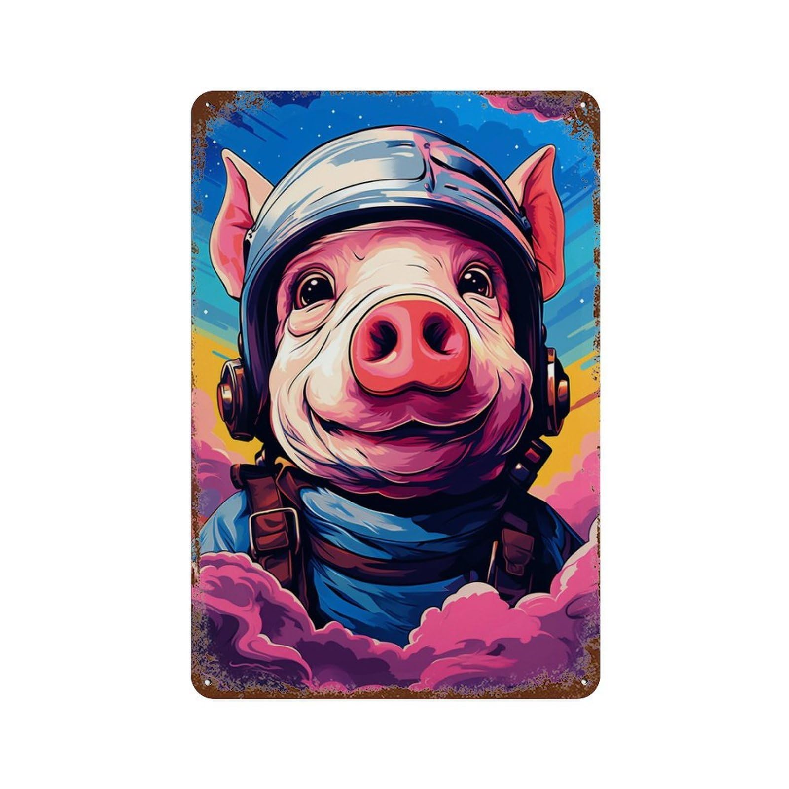 Pig Astronaut in Space -1 Retro Metal Sign 11.8"x7.9", Decorative Metal Wall Art for Basement, Hobby Room And Garage Decor