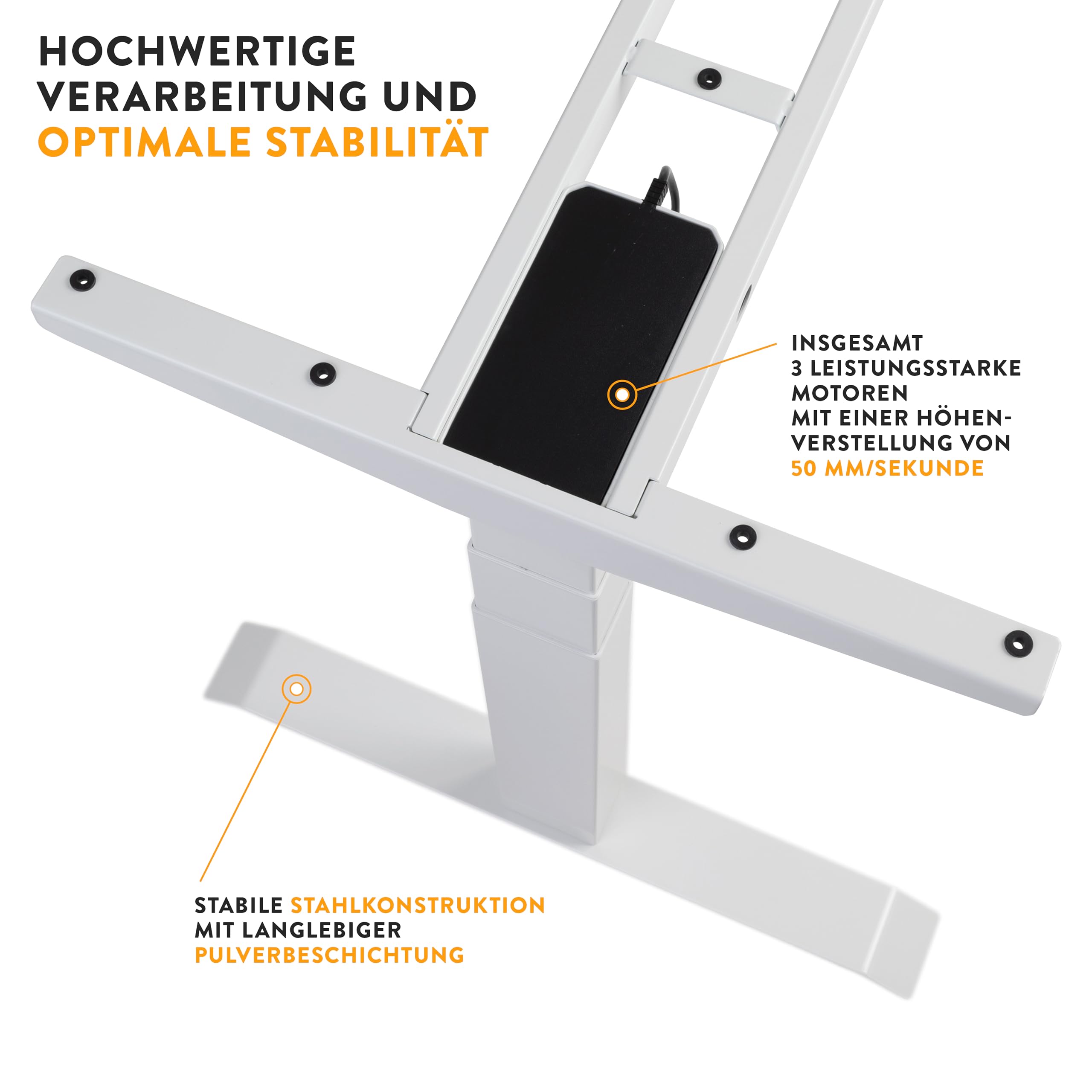 boho office® Höhenverstellbarer Schreibtisch Gestell - Elektrisch stufenlos, Eckschreibtisch mit 3 Motoren 50 mm/Sek, 3-Fach Teleskop, stabil, Memoryfunktion, Kollisionsschutz - Basic Line 90 Weiß