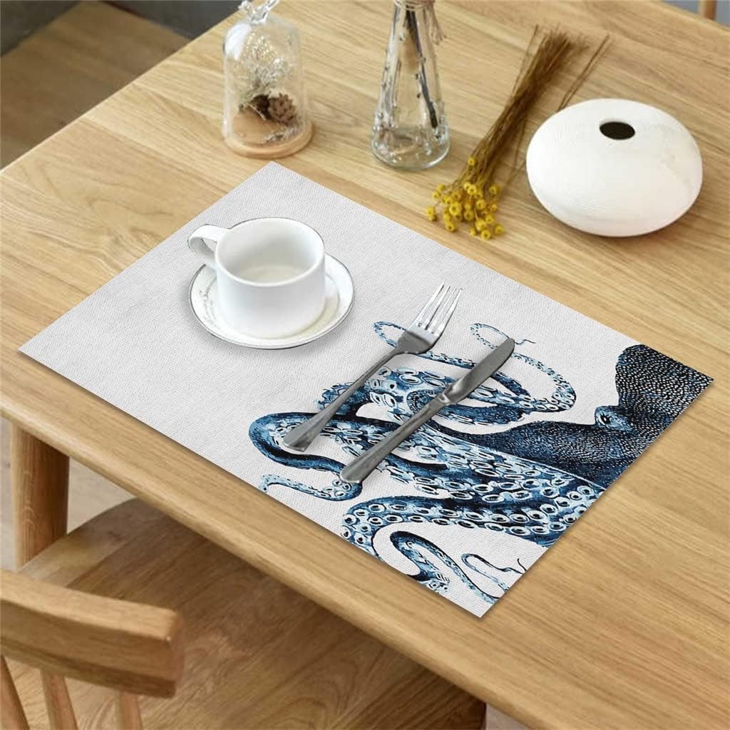 4/6pcs Set Table Mats Printed Cotton Linen Table Napkin Kitchen Accessories Home Party Decorative Placemats(4 PCS)