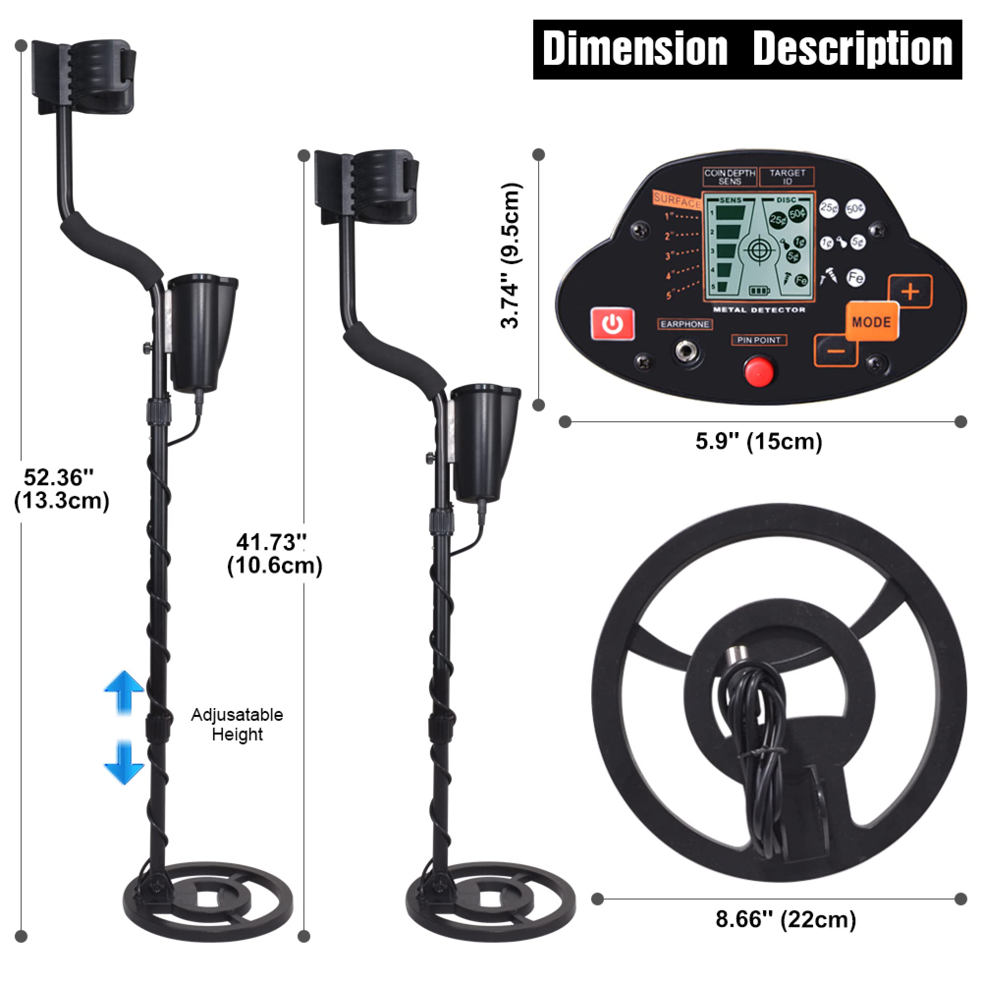 Detector de Metales for Adultos y niños, Detector de Oro con función Profesional, Pantalla LCD y Bobina de búsqueda IP68.