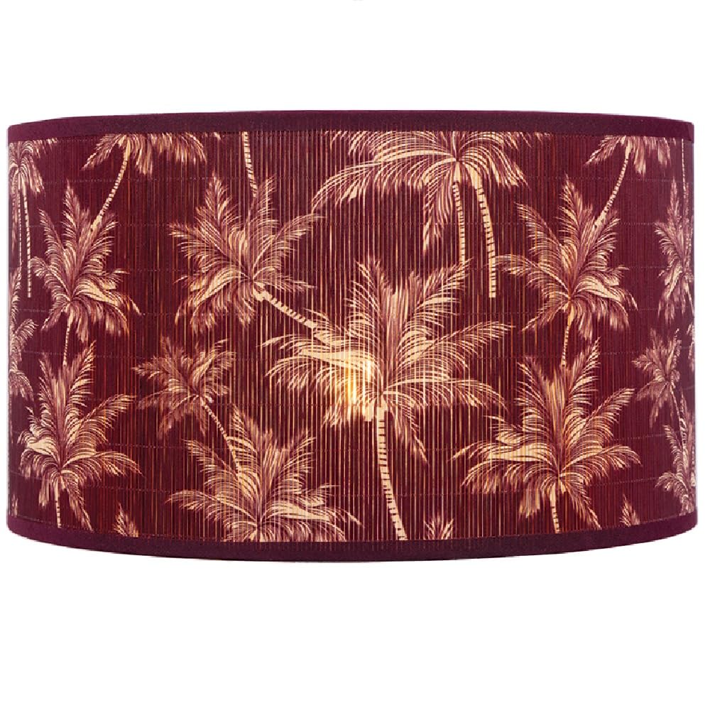 Britalia Non Electric Lampshade, Bamboo, Round Drum, Burgundy, Reversible Gimbal, 30cm x 20cm, Floral Design, Vintage Retro