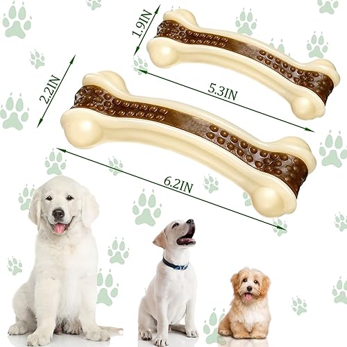Miniatura 2 de Sosation Juguetes para perros con forma de huesos para masticadores agresivos, paquete de 2 juguetes para masticar para cachorros, de nailon, sabor