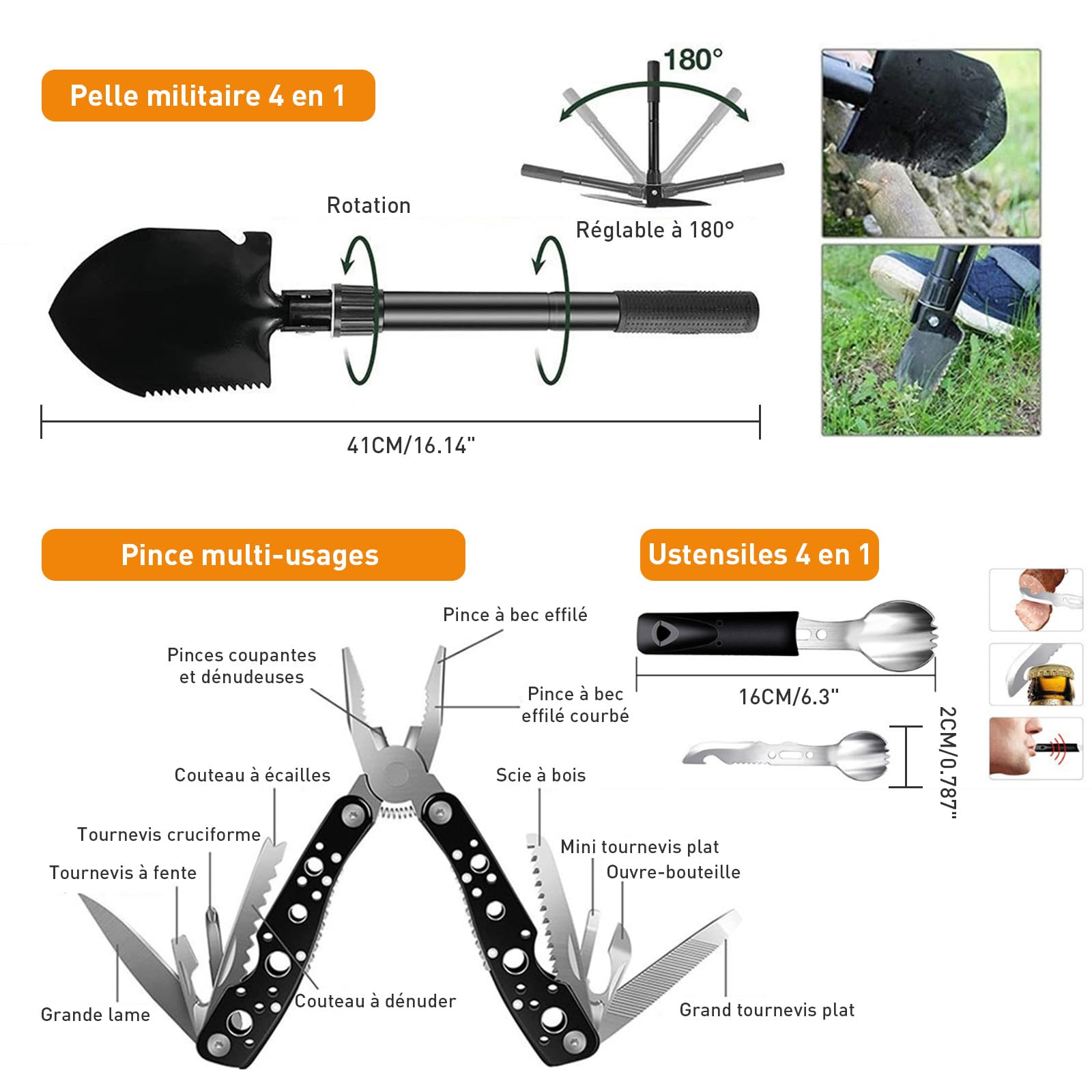Kit de Survie d'urgence en Plein air avec Trousse de Premiers Secours, équipement de Survie 180 PCS avec Lampe de Camping, Pelle Pliante, Pince Pliante, Filtre à Eau, pour Camping/Aventure/randonnée