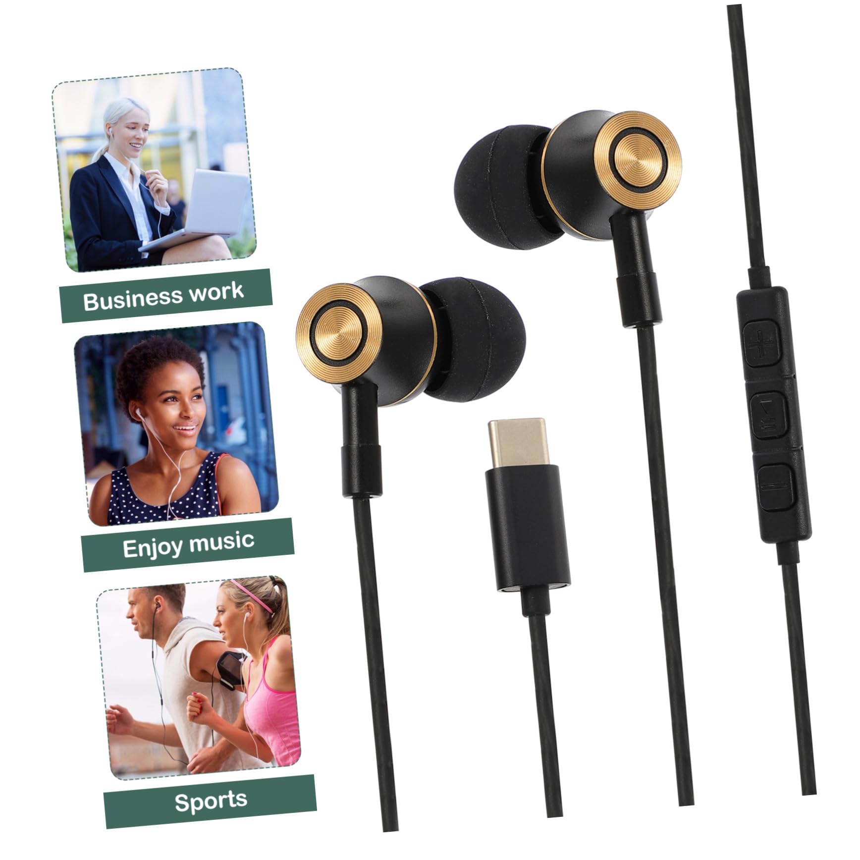 Uonlytech 3pezzi Cuffie Usb c In-ear Con Controllo Volume e Microfono Isolamento Acustico Per Tablet e Smartphone Suono Di Alta Definizione e Cancellazione Rumore Ergonomiche e Leggere Per
