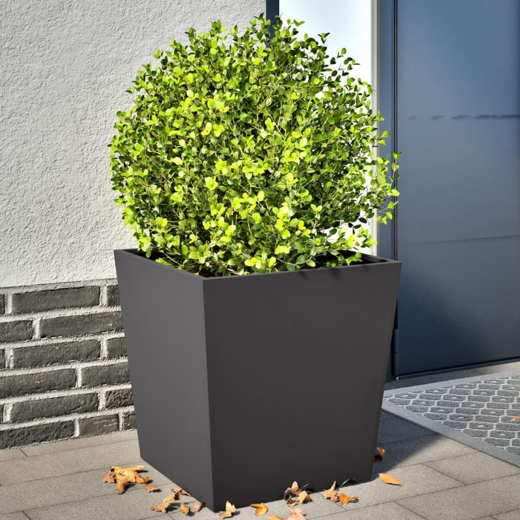 IKAYAA 2 Unidades Macetero Alto 50 x 50 x 50 cm Diseño Moderno para Plantas de Interior y Exterior, Maceta Grande de Acero, Jardinera Alta Acero/Negro
