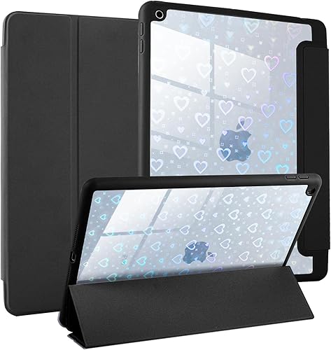 SoFunMoky Funda para iPad de 987 generación de 10.2 pulgadas 2021 2020 2019 con soporte para lápiz transparente con purpurina láser, lindo corazón,