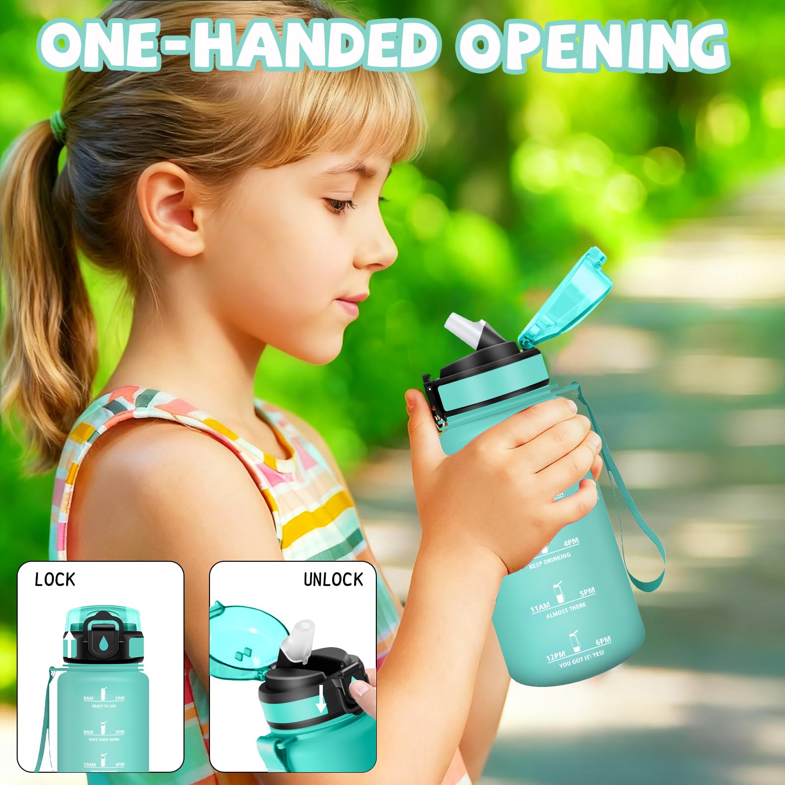 Borraccia, 500ml Borraccia Bambini, Senza Perdite, Borraccie con Cannuccia, Facile da Trasportare, Borraccie Graduata, con Chiusura di Sicurezza, Borracce per Scuole, Ufficio, Campeggio
