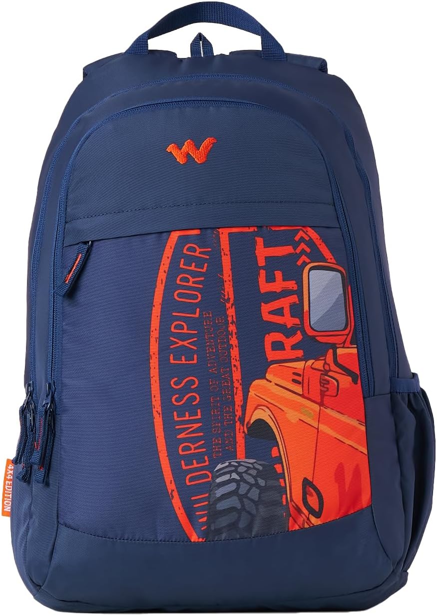 Wildcraft 4x4 Off Road 32L Laptop Backpack for Men & Women Fits 15.6 inch Laptop Padded Shoulder Straps, Multi Compartments, Anti-Theft Zippers College & Office Bag M Blue
