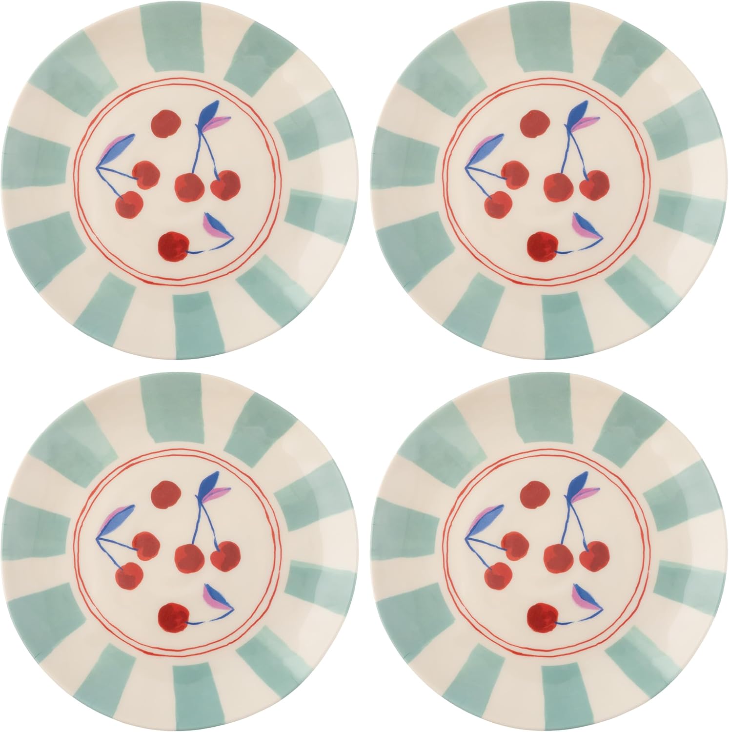 Karma, 8.75 inches Melamine Salad Plates Set of 4, Reusable Dishwasher Safe Plates for Outdoor and Indoor, Cherries (Pack of 2)