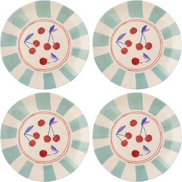 Karma, 8.75 inches Melamine Salad Plates Set of 4, Reusable Dishwasher Safe Plates for Outdoor and Indoor, Cherries