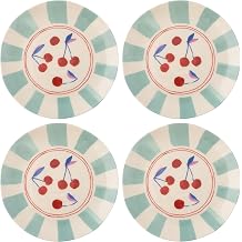 Karma, 8.75 inches Melamine Salad Plates Set of 4, Reusable Dishwasher Safe Plates for Outdoor and Indoor, Cherries