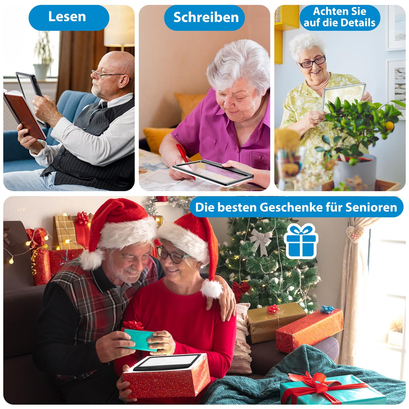 6X Lupe mit Licht, Leselupe für Senioren Groß, Wiederaufladbar Dimmbare LED-Handlupe, Leichte Buchlupe zum Lesen von Zeitungen Kleingedrucktem, Ideal Vergrößerungsglas für Sehschwäche, Hobbys