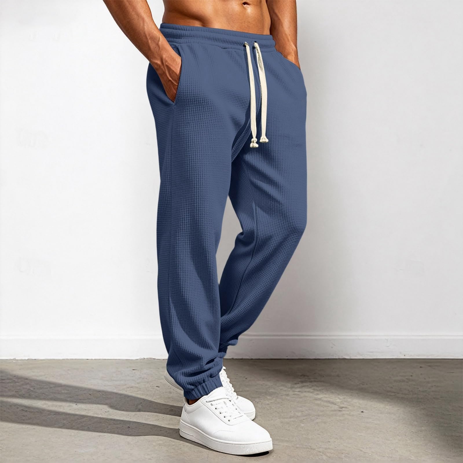 Pantaloni da jogging da uomo, lunghi, elasticizzati, con polsini