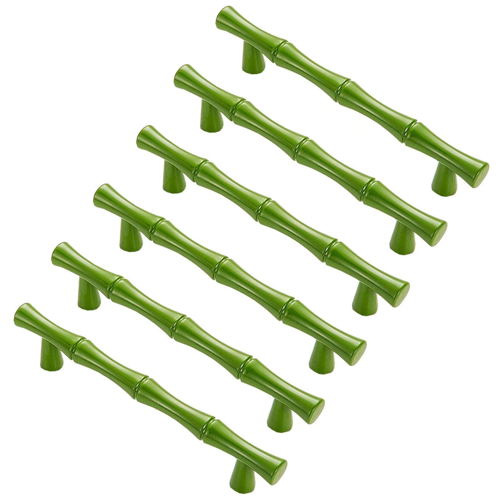Fbshop(Tm) Green 6Pcs Modern Creativity Bamboo Shape Cupboard Door Knobs, Zinc Alloy Retro Furniture Handles Pull Knobs For Drawer Cabinet Wardrobe Kitchen Decoration Farmhouse Style,96Mm