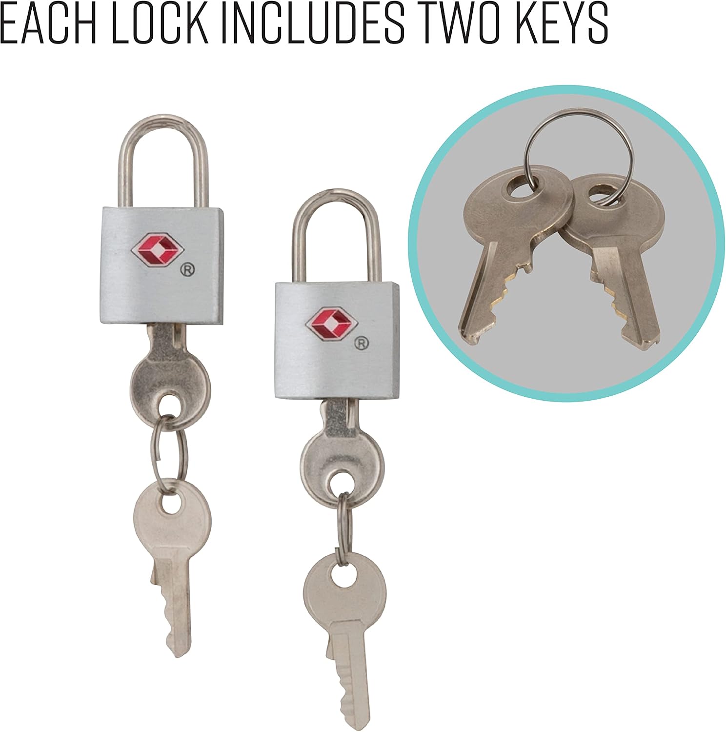 GForce 2 Pack Luggage Locks | TSA Approved Airport Inspection | 2 Keys Per Lock | Travel | Secure Zinc Alloy Body | Padlock | Suitcase | Backpack | Silver