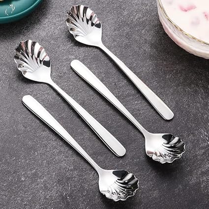 Csinos 304 Stainless Steel Teaspoons, Shell Shape Spoons for Coffee, Espresso, Desserts, Demitasse, Sugar Spoon Flatware Set of 6