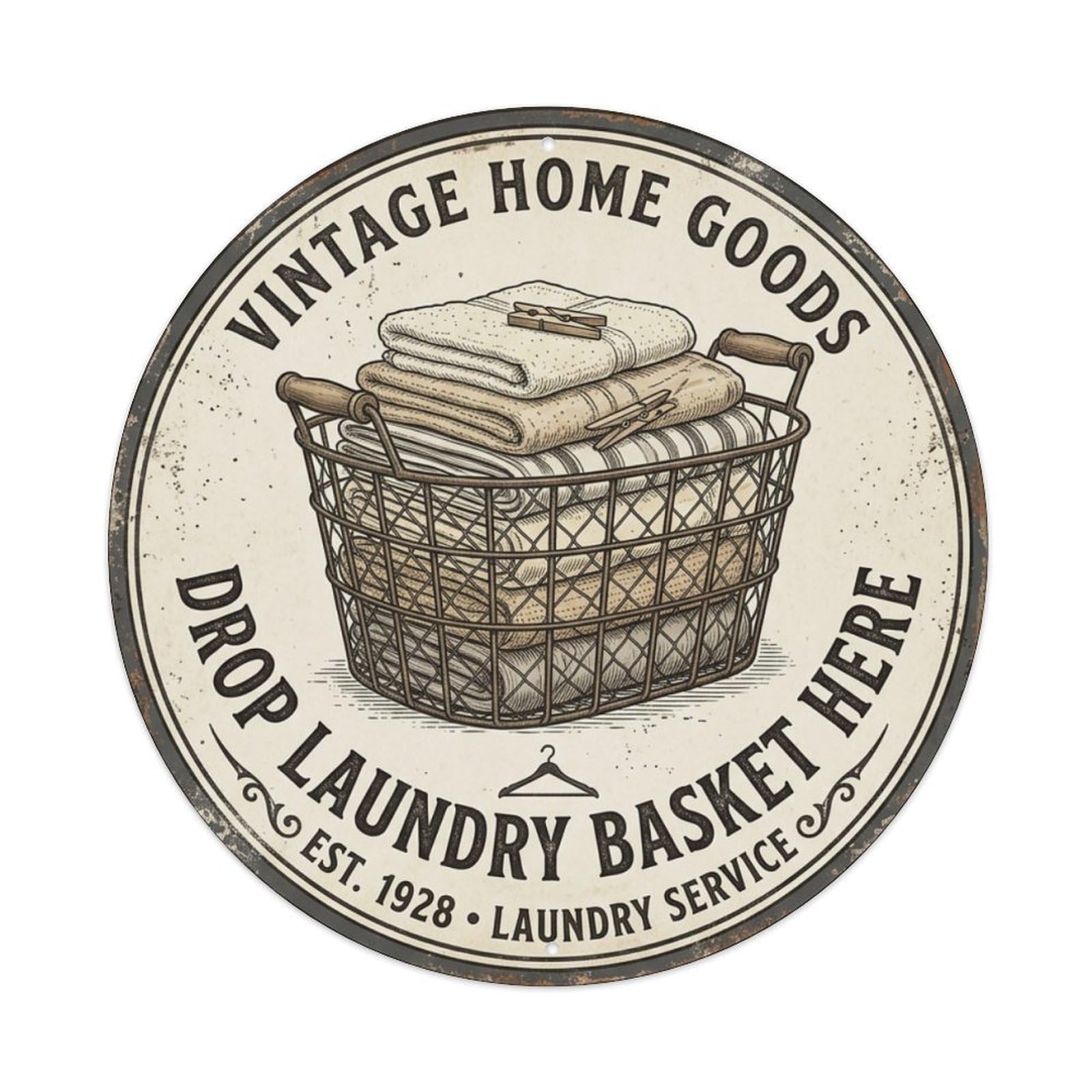 Cwbufd Vintage Style Drop Laundry Basket Here Washroom Door Hanging Vintage Metal Tin Sign Plaque Wall Decor For Cafe, Club Bar, Office, Garden Metal Poster 8X8inch