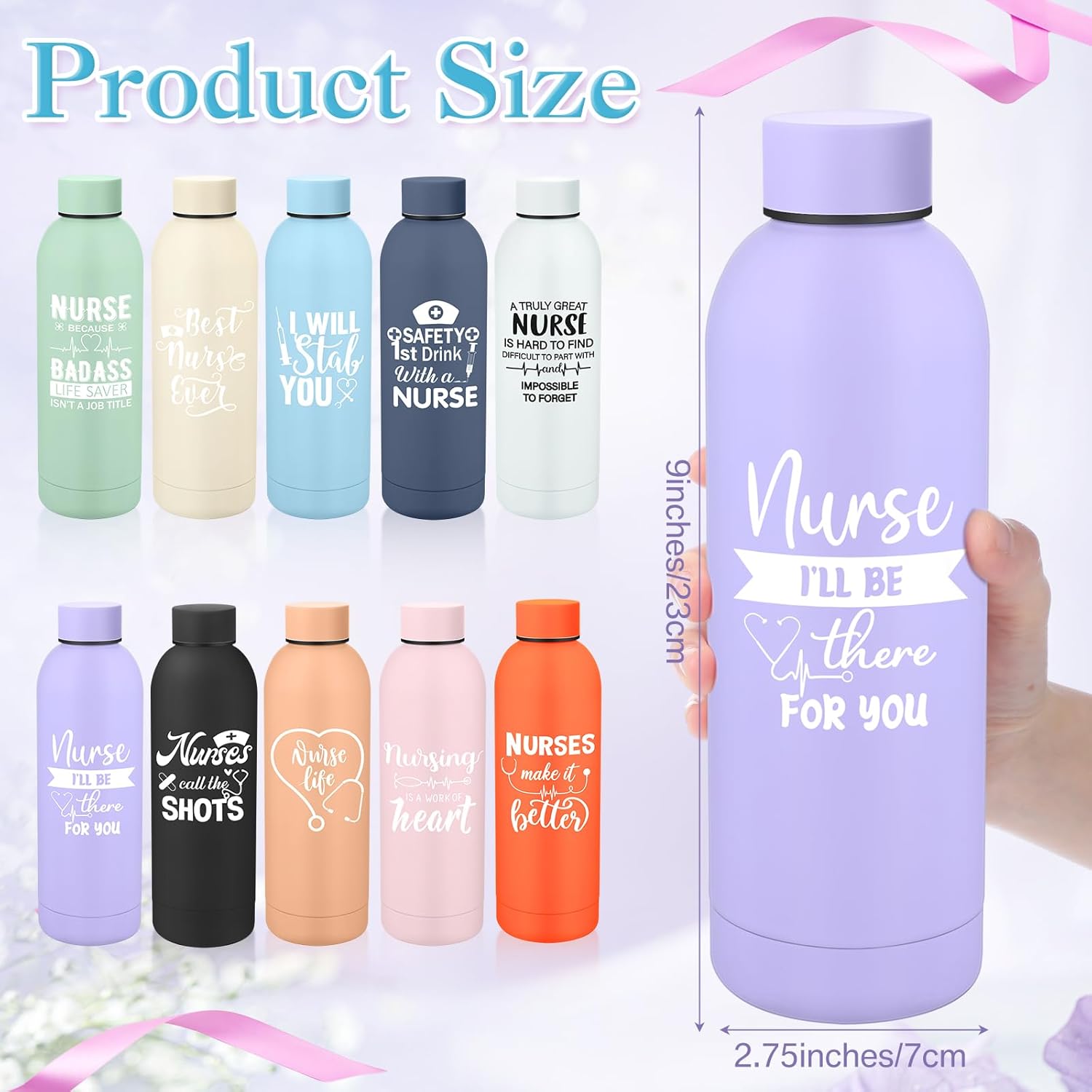 10 Pcs Christmas Nurse Appreciation Gift Bulk 17 oz Frosted Stainless Steel Thank You Water Bottle Double Wall 304 Matte Cup Tumbler Mug for Nurses Xmas Gifts Assistant