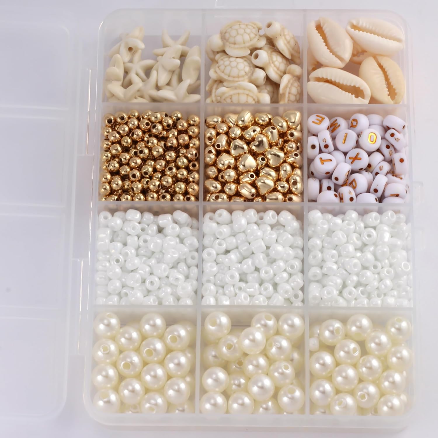 Assorted Beads for Jewelry Making DIY Crafts Bracelet Making Kit with Natural Shells, White Color Turquoise Turtles Starfish Beads for Summer Beach Bracelet Necklace for Women(1000pcs 8 Styles) - Image 5