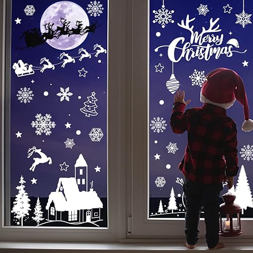 Miniatura 6 de 148 calcomanías de Navidad con diseño de copo de nieve para ventana, decoración de ventana de Navidad para ventana de Navidad