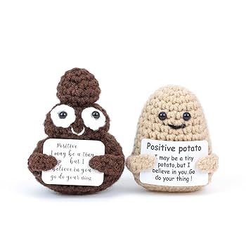 AFKLMNE Positive Potato & Duck, Crochet Potato Gift Positive Crochet Animals, Proud Of You Funny Birthday Positivity Gifts Mini Decor, Cheer Up Emotional Support Doll (2 Pcs
