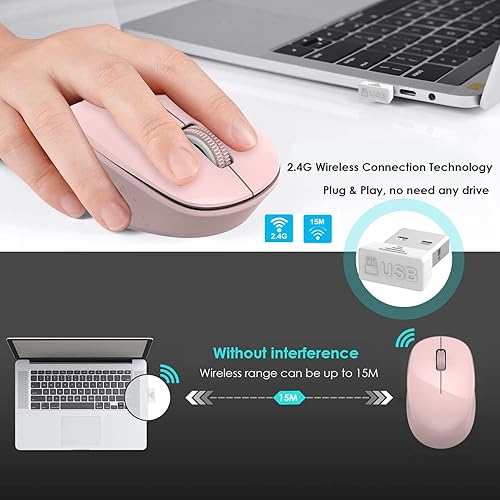 Miniatura 9 de LeadsaiL Mouse inalámbrico para portátil, USB silencioso de 2.4 GHz, óptico delgado, 1600 DPI, verde menta, 3 botones, rango de 32.8 ft,