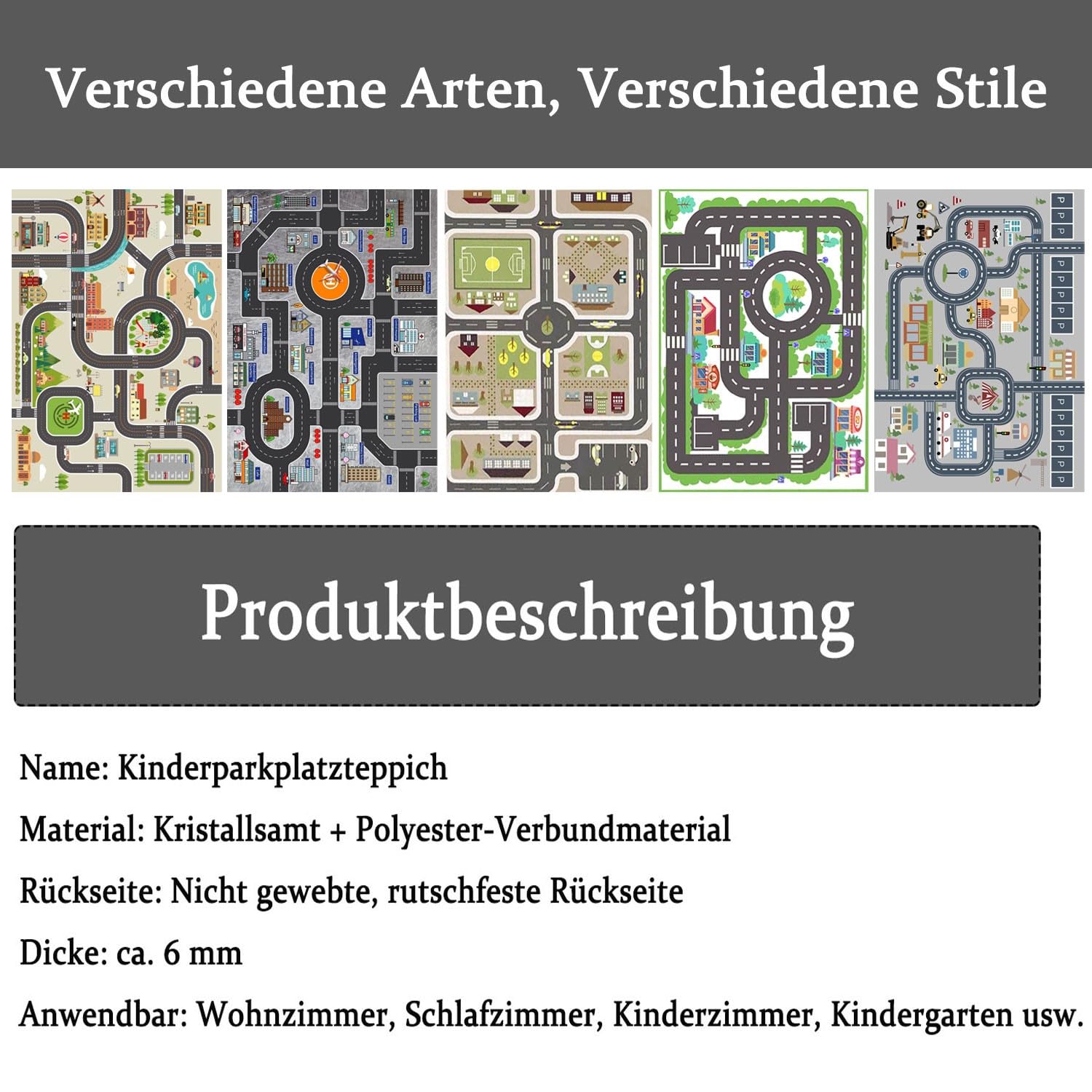 Autoteppich Kinder spielteppich straße Junge,kinderteppich Jungen & Mädchen straßenteppich kinderzimmer groß,Bauteppich Stadtstadt Fahrzeug Spielmatte Lernbereich Teppiche,grau,Grün 100x160cm