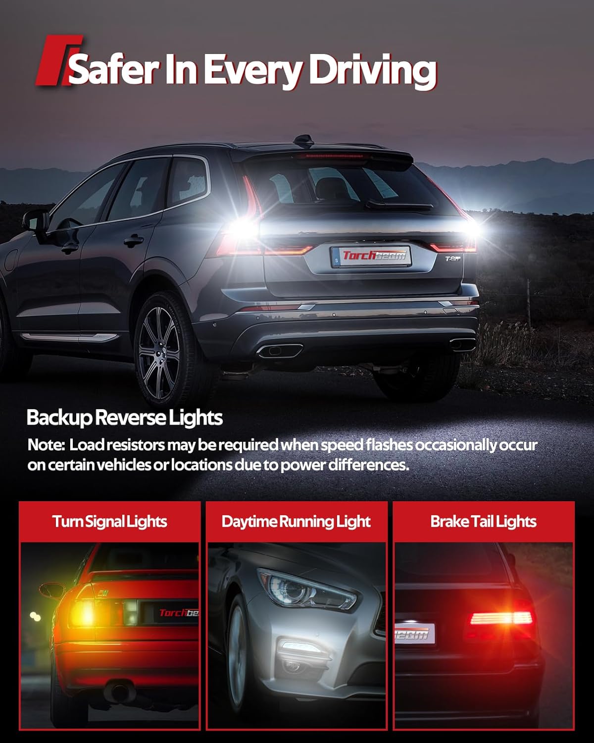 Torchbeam 3157 LED Bulb Reverse Lights 6000K White, 600% Brighter 3156 3056 3057 4157 3457 4057 Automotive Backup Light, DRL, Tail Brake Parking Signal Lights Replacement for Cars, Non-polarity, 2pcs