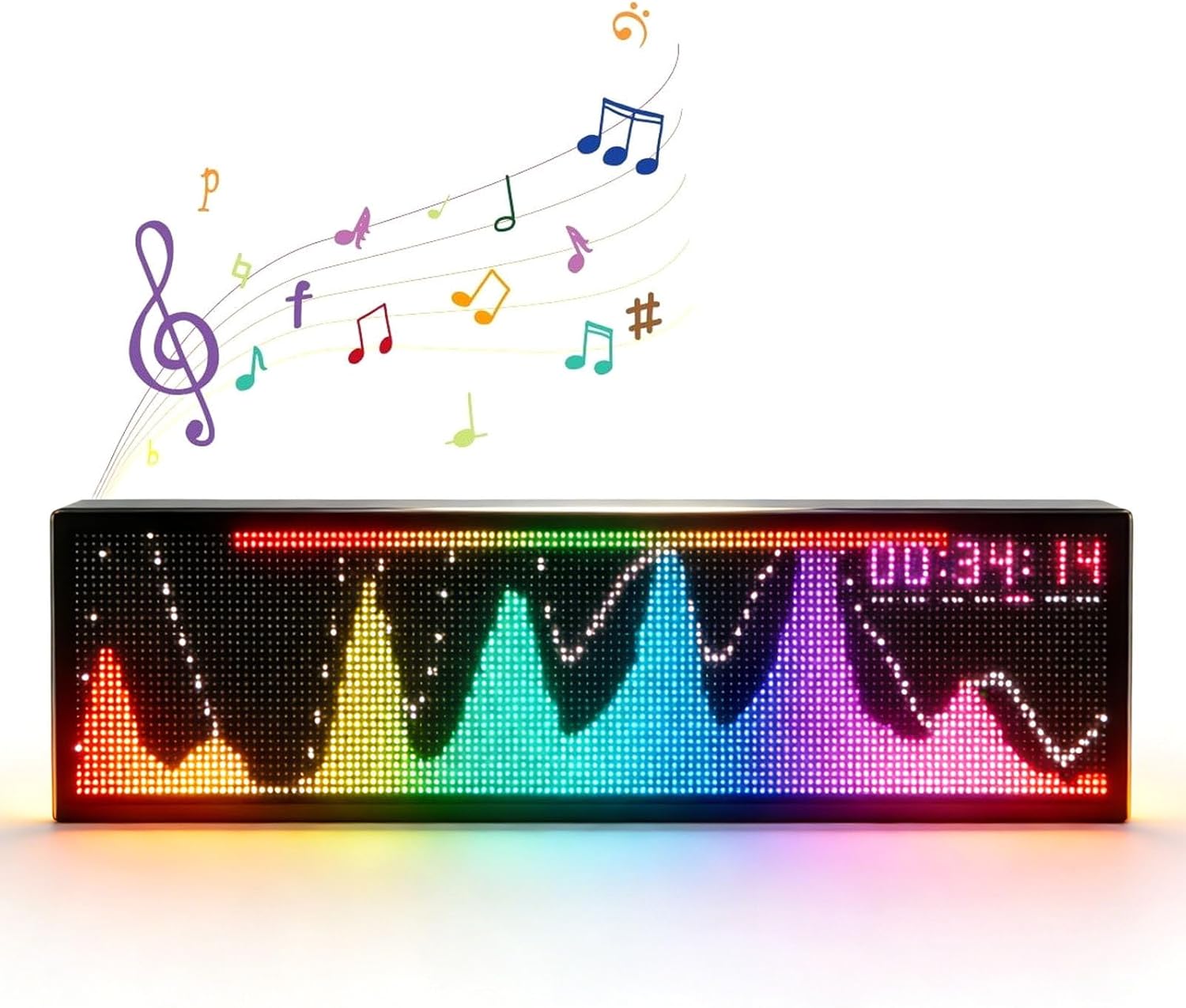RGB Music Analyzer with 128x32 LED Matrix, 36 Modes & 1624-Segment Sound Visualizer - Sound-Activated Desk Clock for Gamers & Music Lovers, Perfect Home Decor