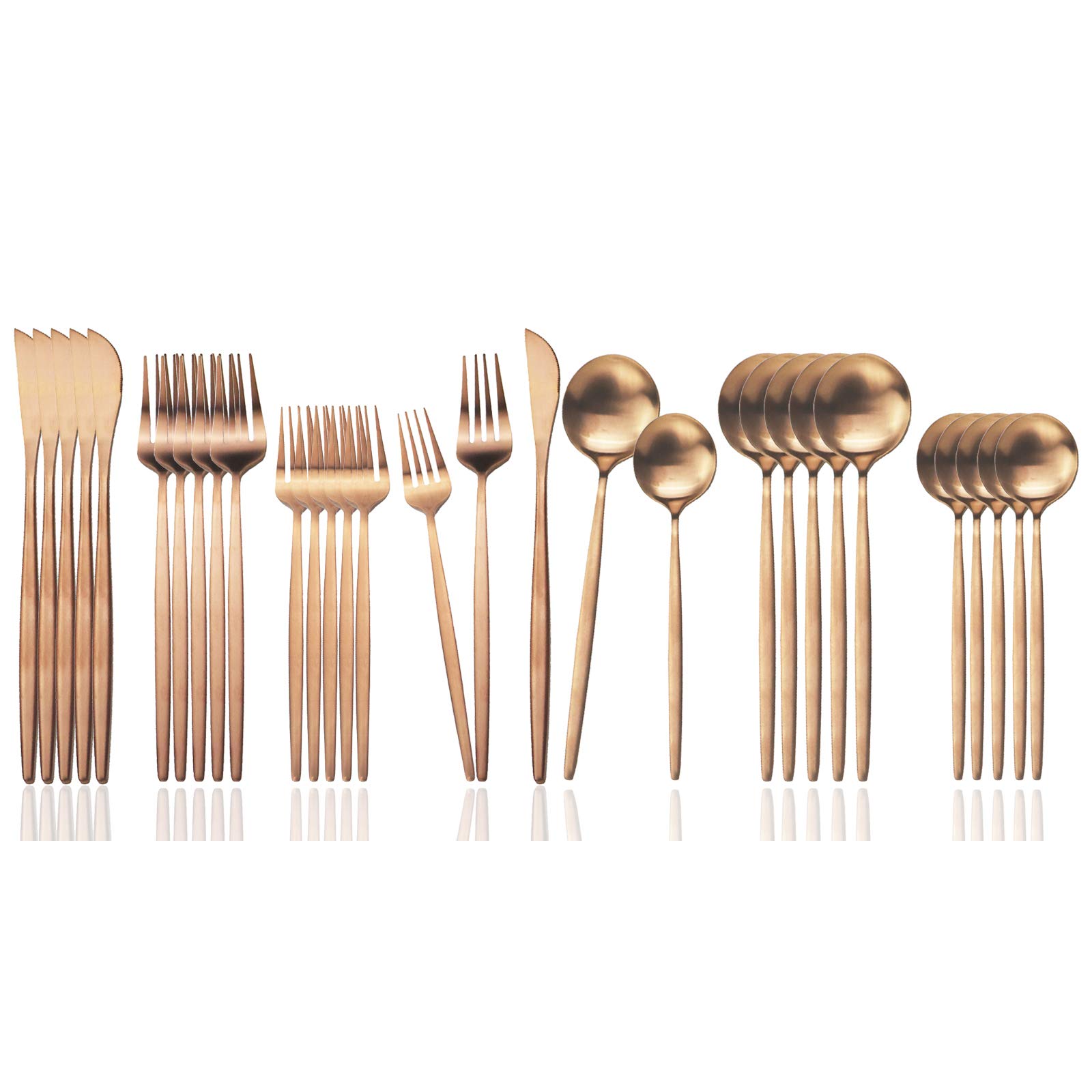 JASHIIFlatware Silverware Set Stainless Steel Satin Finish Cutlery Set Service for 6, 30-Piece Spoons And Forks Kitchen Utensil Set, Dishwasher Safe (Matte Rose)