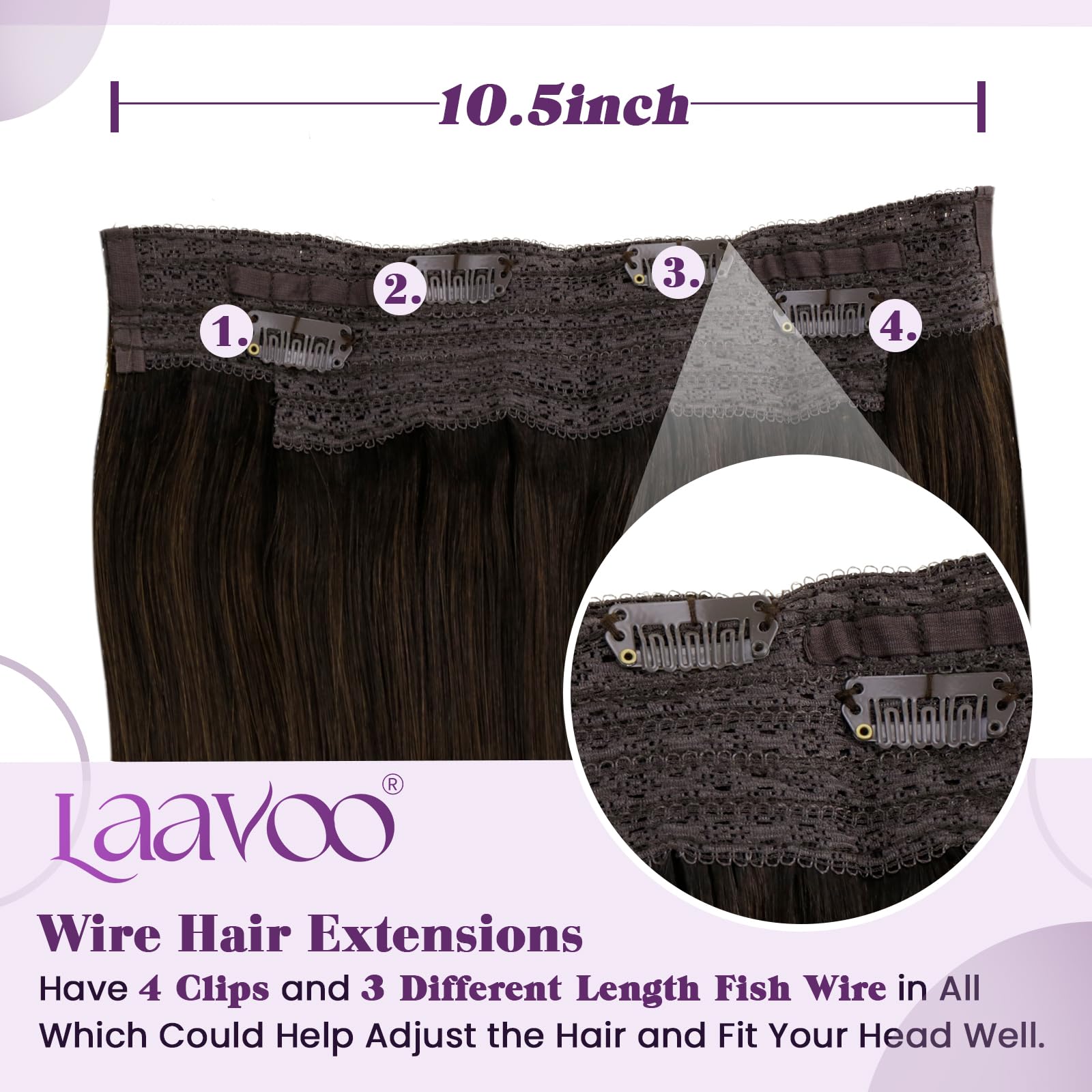 LaaVoo Human Hair Extensions Balayage Darkest Brown to Medium Brwon and Dark Blonde Real Remy Hair Invisible Wire Undetectable 100% Real Straight Hair Extensions Long-Lasting 100g 20 Inch #2/6/18 - Image 4