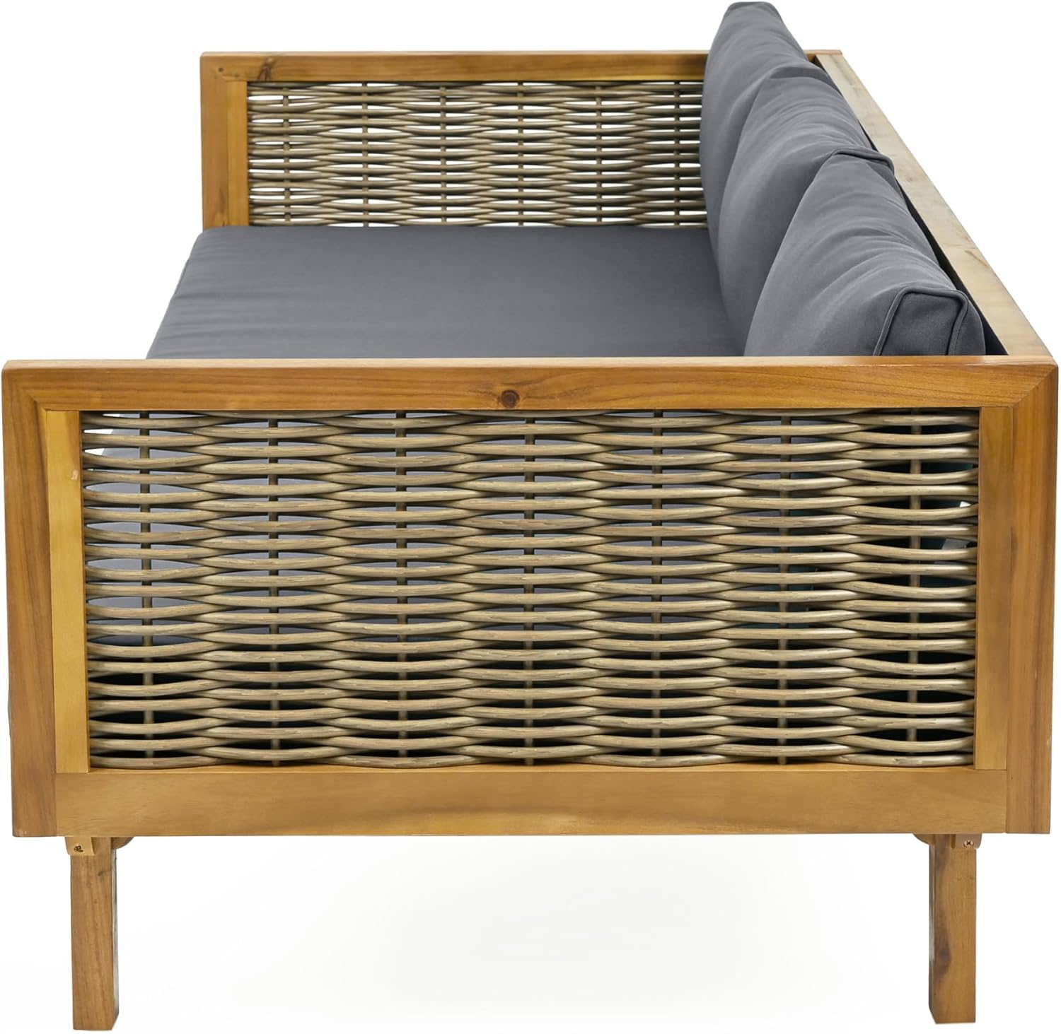 Merax 67.5" Outdoor Patio Daybed 3 Seater Sofa Bed,Acacia Wood Frame with Rattan Arm,Cushion & Pillow for Garden