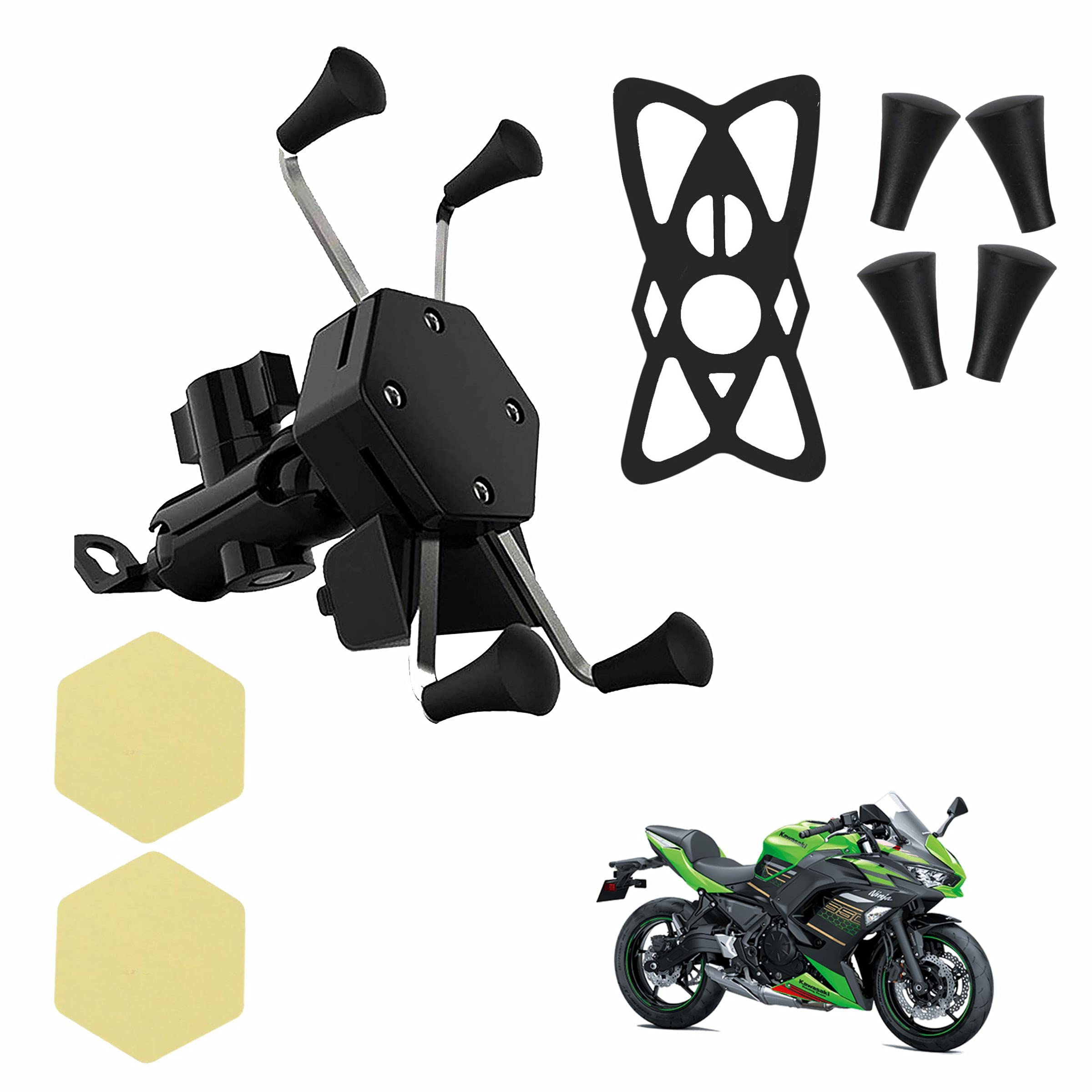 Miwings X-Grip Latest Verson Phone Holder with Mobile USB Charging Port for Kawasaki Ninja 650 (1 PCs, 5V-2A Black)