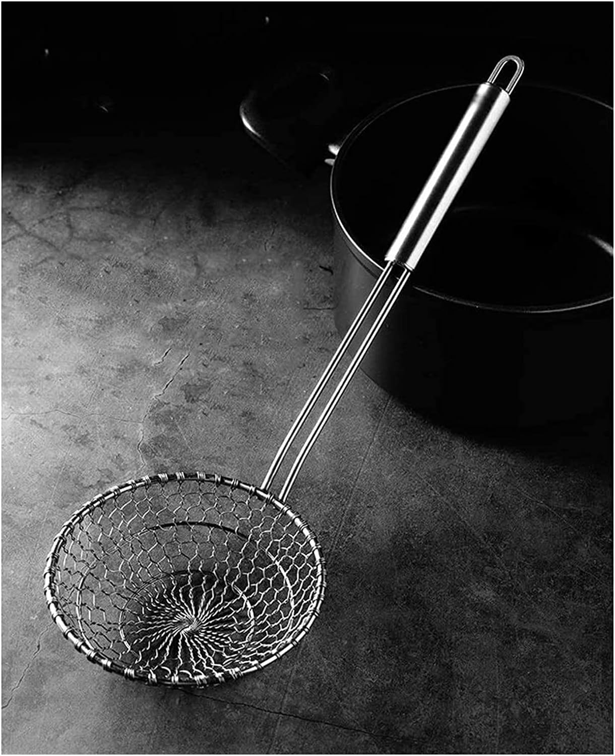 Kitchen cookware Colander Skimmer Slotted Spoon Stainless Steel Spider Skimmer Small Strainer Kitchen Colander 9.8"×4.9" Strainer Ladle for Kitchen
