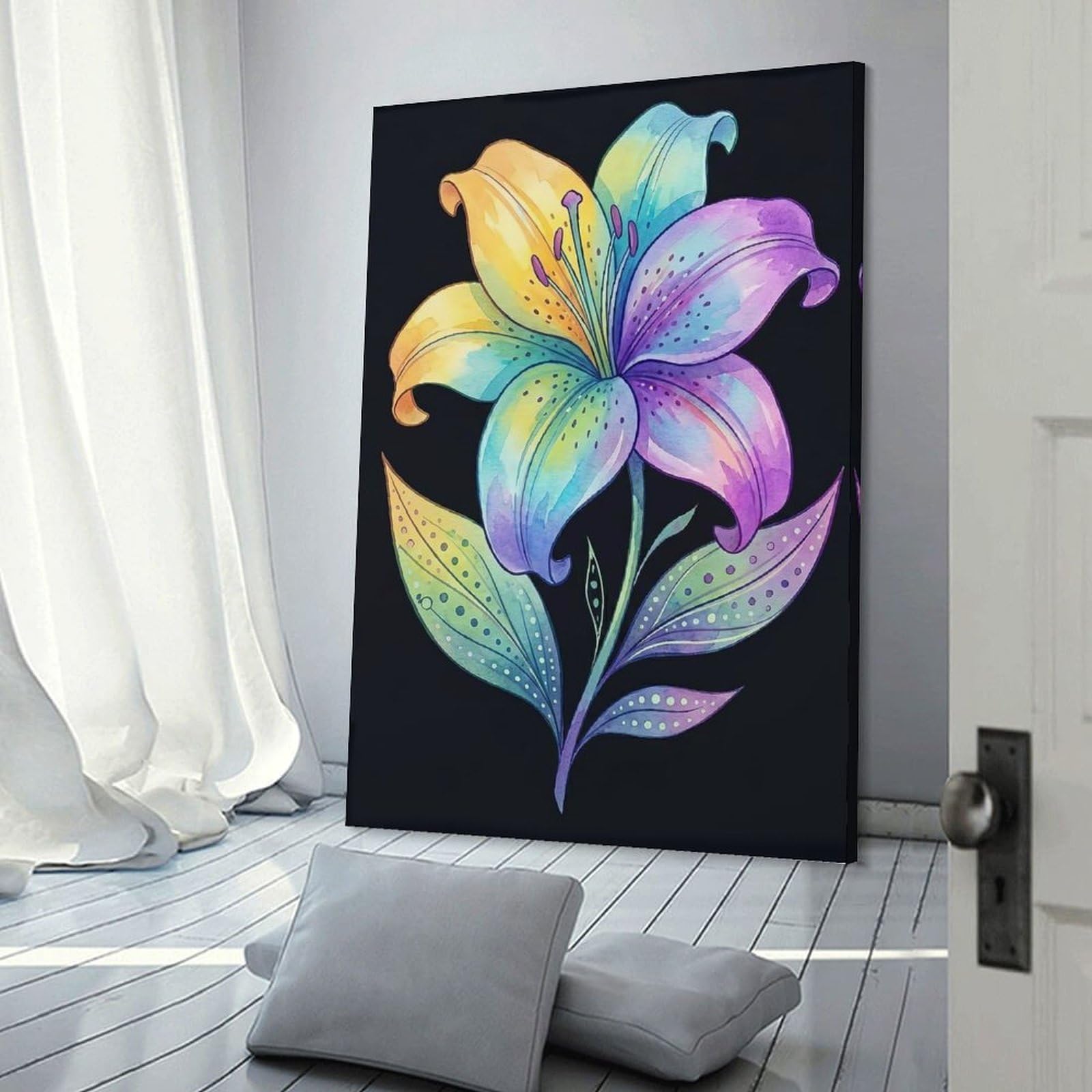 Junmoney Colorful Lily Flower Decorative Wall Artwork, 08x12inch(20x30cm), for Home Lounge, Bedroom Or Reading Nook, Eye Catching Artwork for Blank Walls