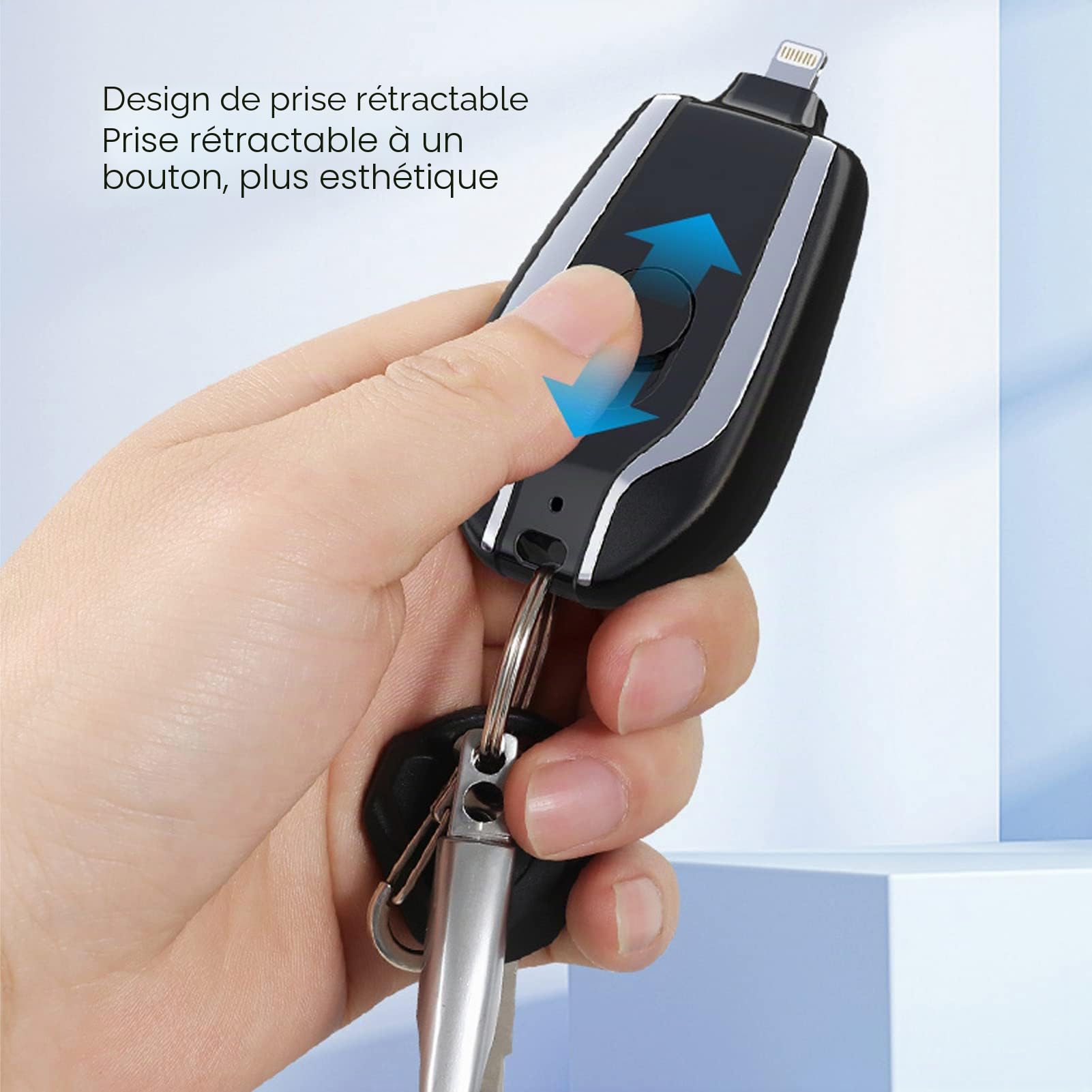 Porte-clés Chargeur Portable pour Andriod, 1500mAh Mini Power Pod d'urgence Petite Batterie de Banque d'alimentation, Chargeur de Téléphone Portable à Rapide Portable (Noir)