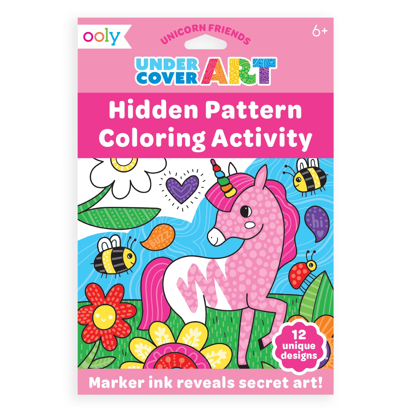 Ooly Undercover Art Hidden Pattern Coloring Activity Art Cards - 12 Unique and Fun Designs, Non-Toxic Coloring Gifts for Kids, Activity Kit for Travel