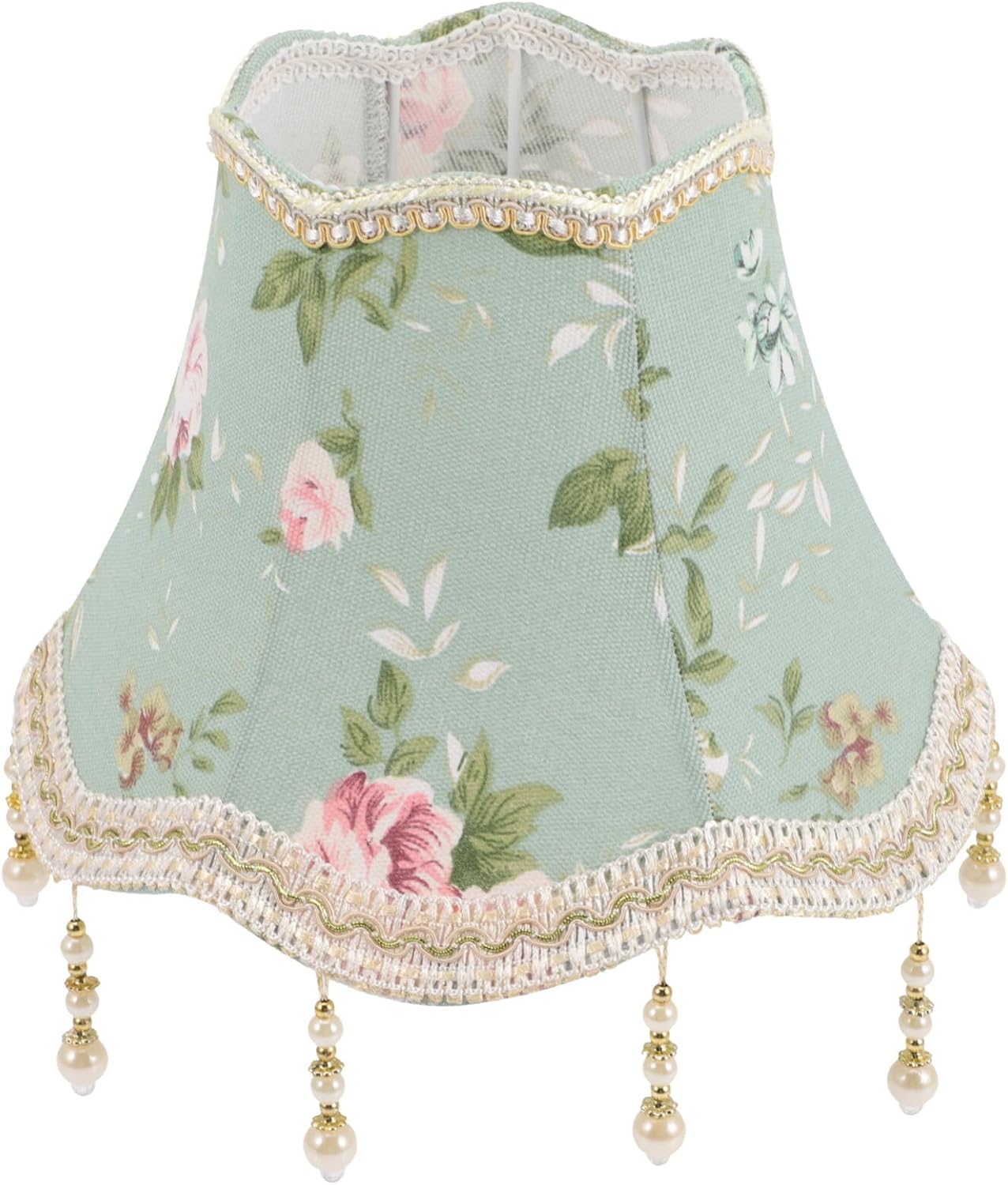 Vintage European Lamp Shades Victorian Lampshades Royal Bell Shape Lampshade with Bead Lace and Fringe Scallop Bell Shape Spider Lamp Shade Replacement - Green