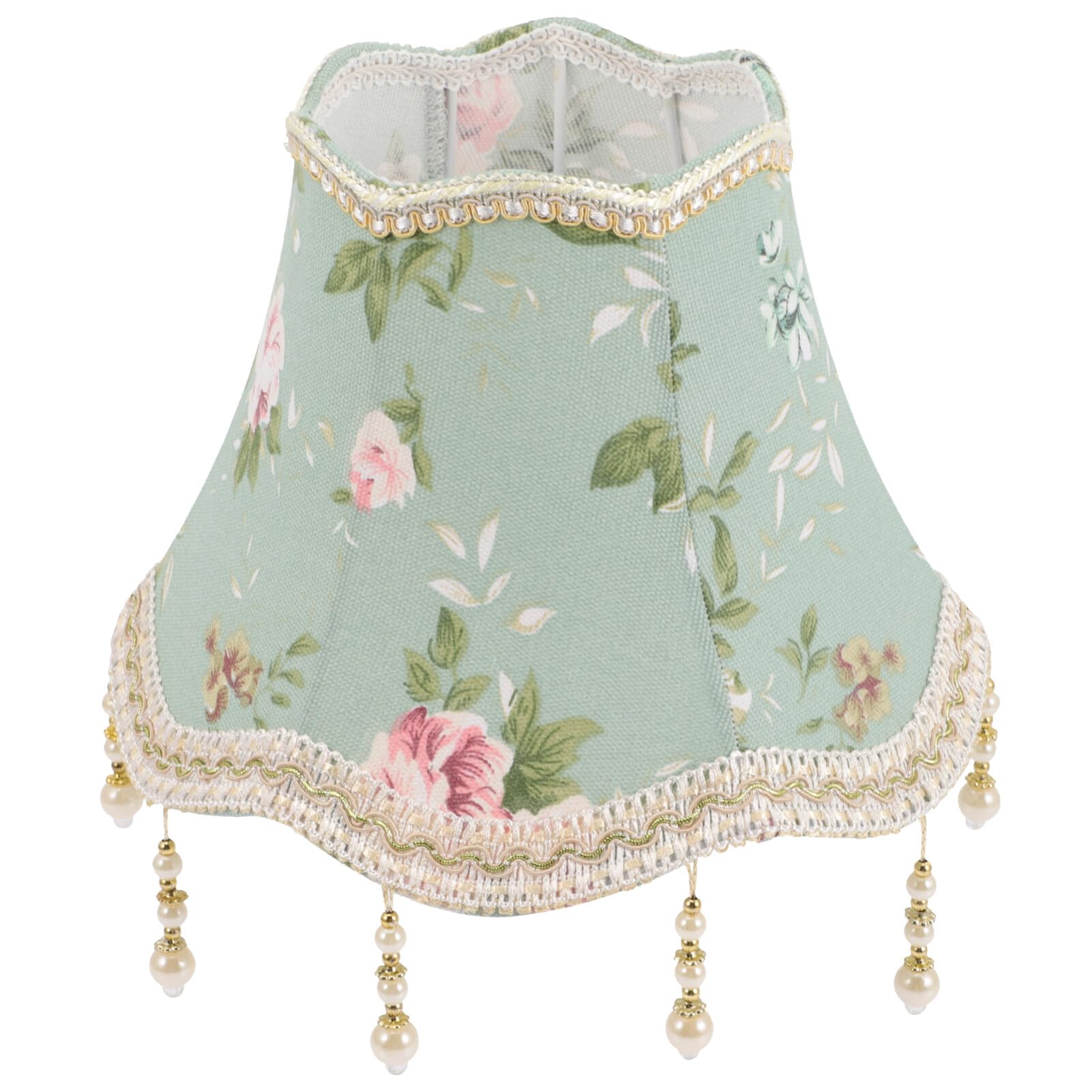 Vintage European Lamp Shades Victorian Lampshades Royal Bell Shape Lampshade with Bead Lace and Fringe Scallop Bell Shape Spider Lamp Shade Replacement - Green-picture-45