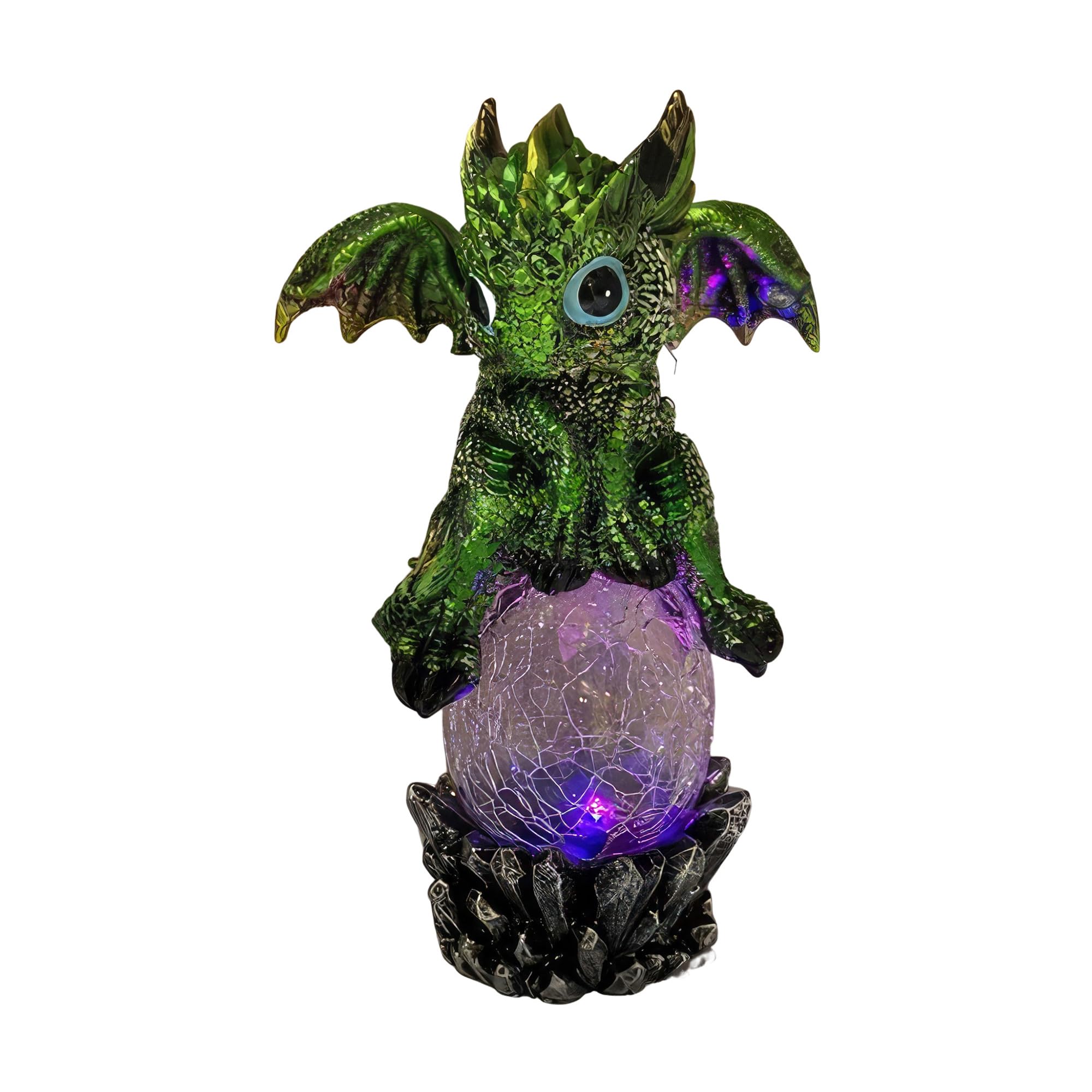 Figurine Dragon Vert sur œuf LED 17cm multicolore pour deco de bureau et salon