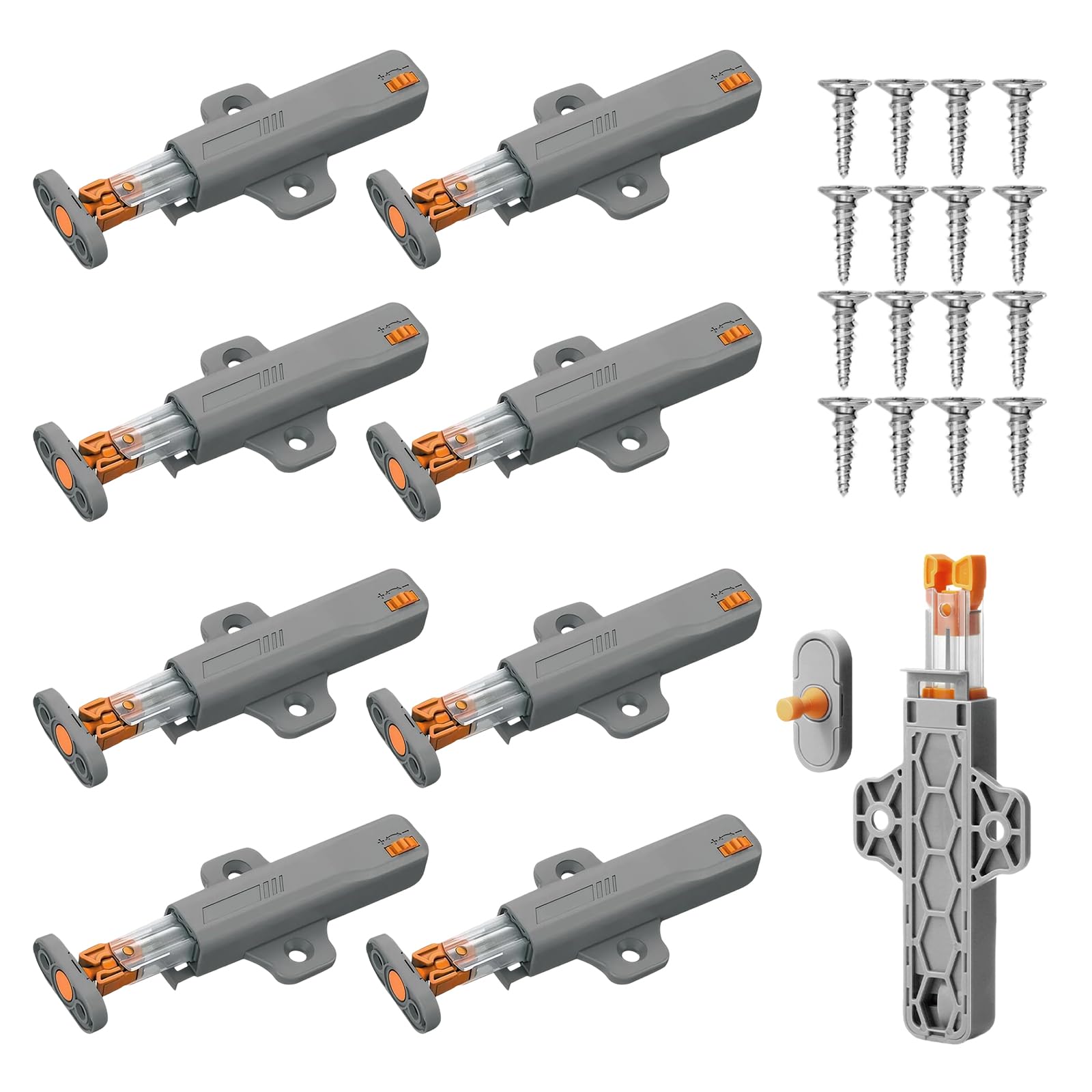 Uosiwya Grey 8Pcs Push To Open Door Catches, Push To Open Heavy Duty Spring Release Touch Latch For Cabinets Closet Kitchen Closing Wardrobe Closure